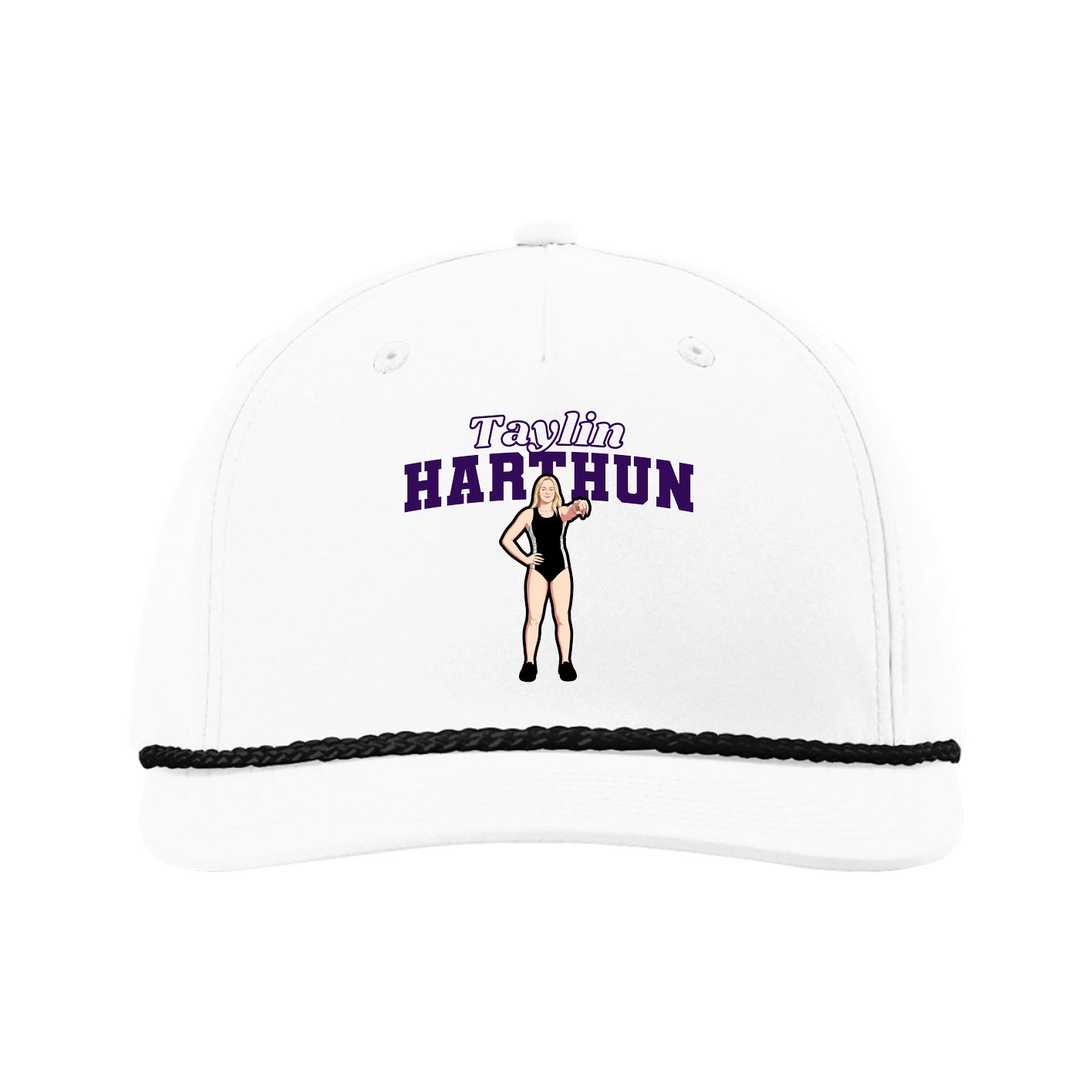 Five-Panel Classic Rope Cap — Name Arch in White
