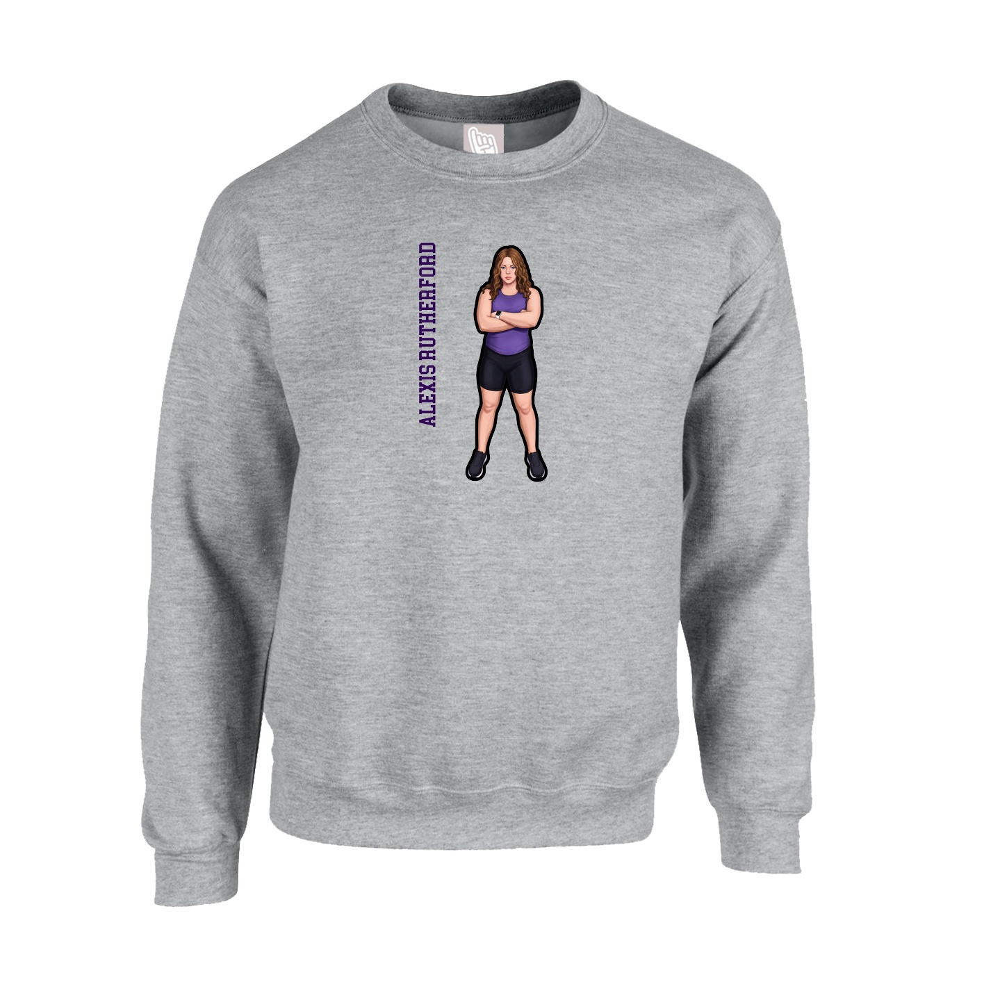 Fleece Crew — Name Vertical in Grey