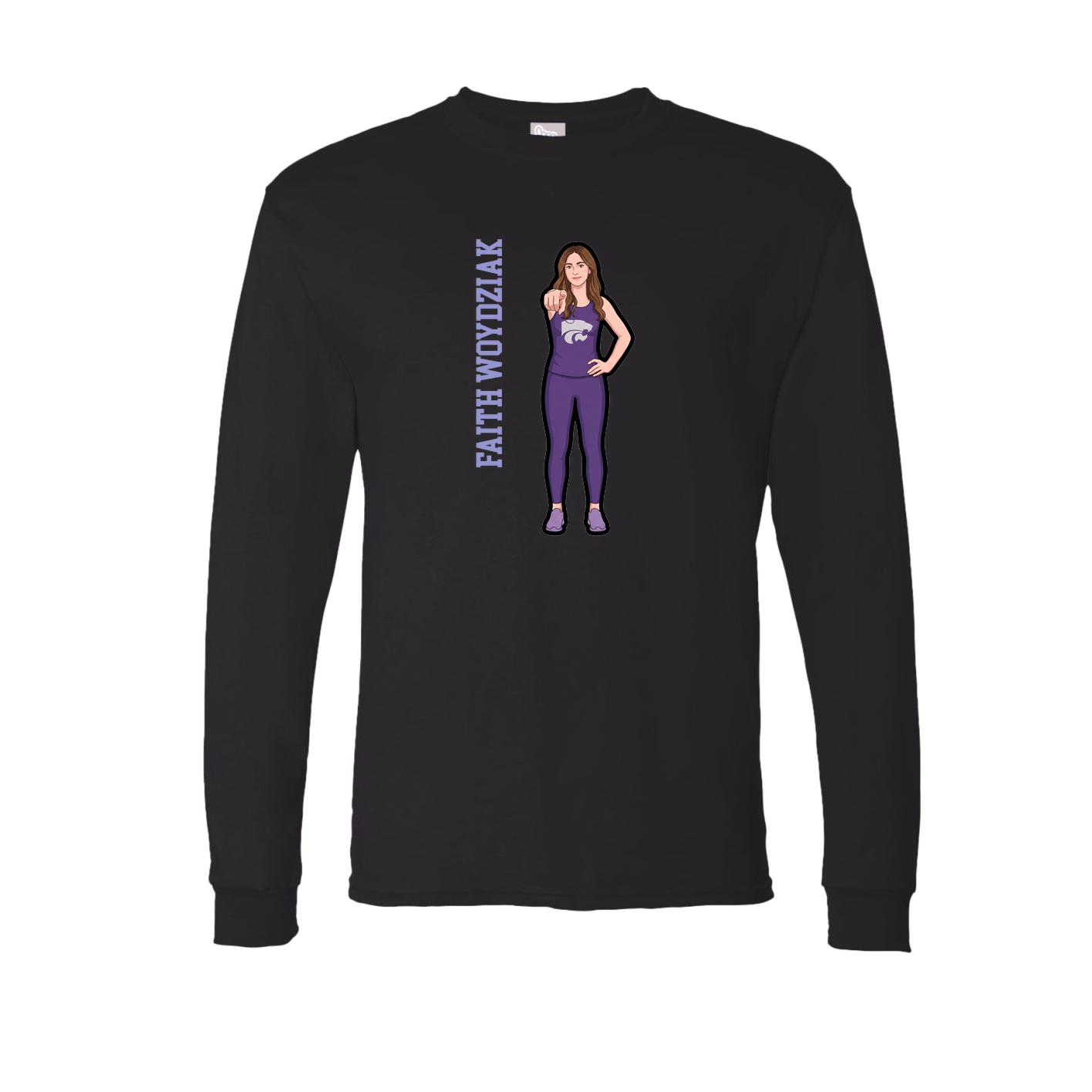 Long Sleeve Tee — Name Vertical in Black