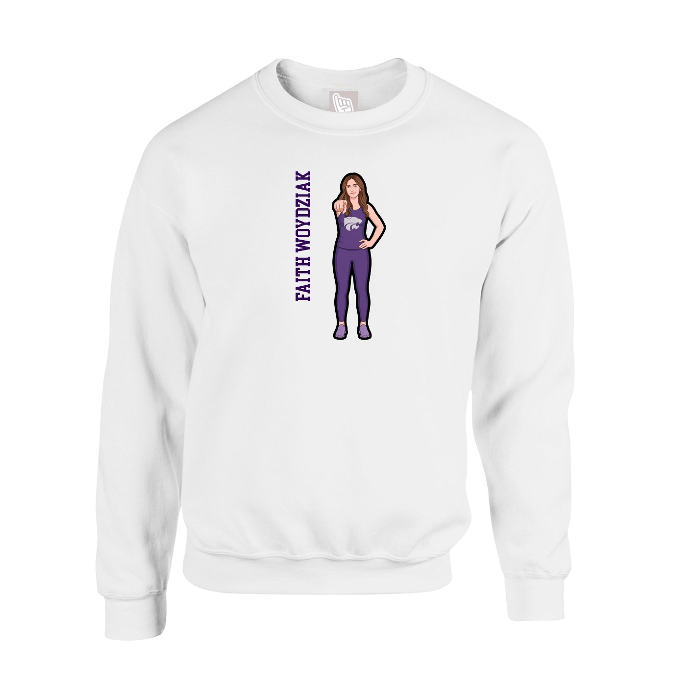 Fleece Crew — Name Vertical in White