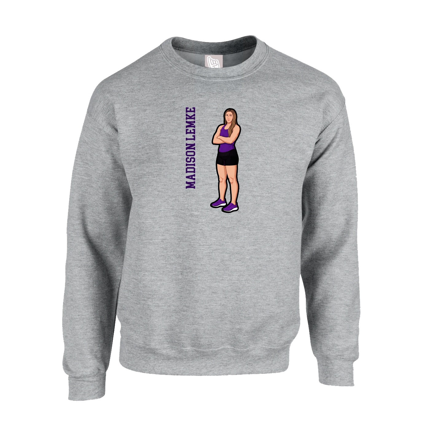 Fleece Crew — Name Vertical in Grey