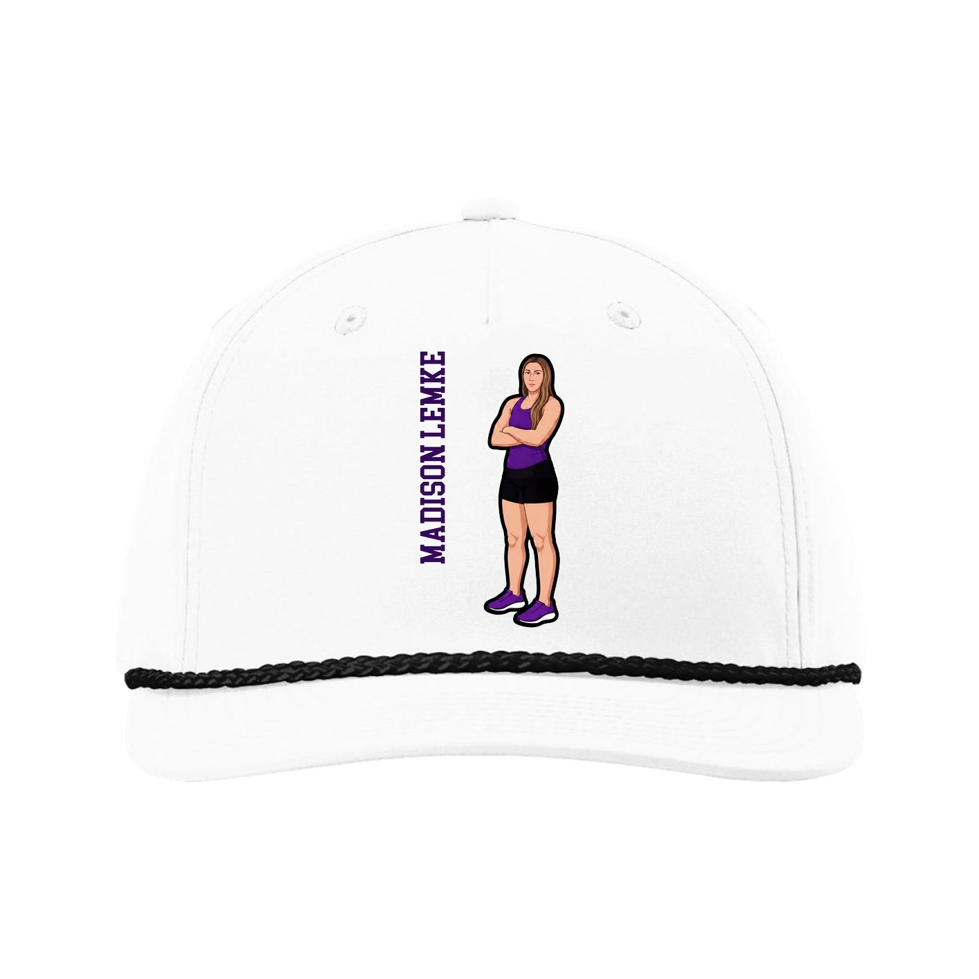Five-Panel Classic Rope Cap — Name Vertical in White
