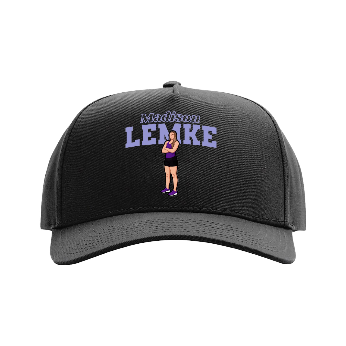 Full Fabric Five-Panel Champ Cap — Name Arch in Black