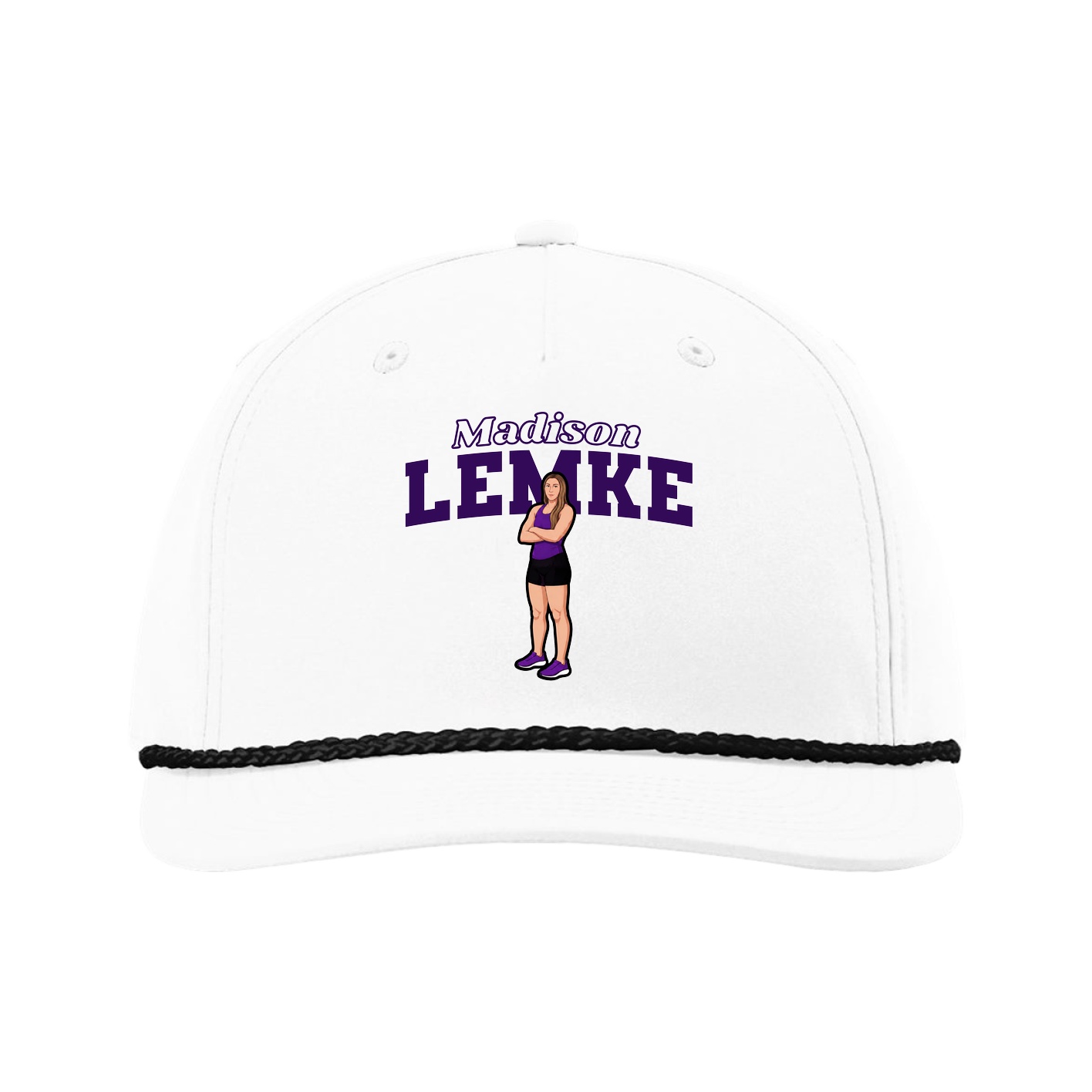 Five-Panel Classic Rope Cap — Name Arch in White