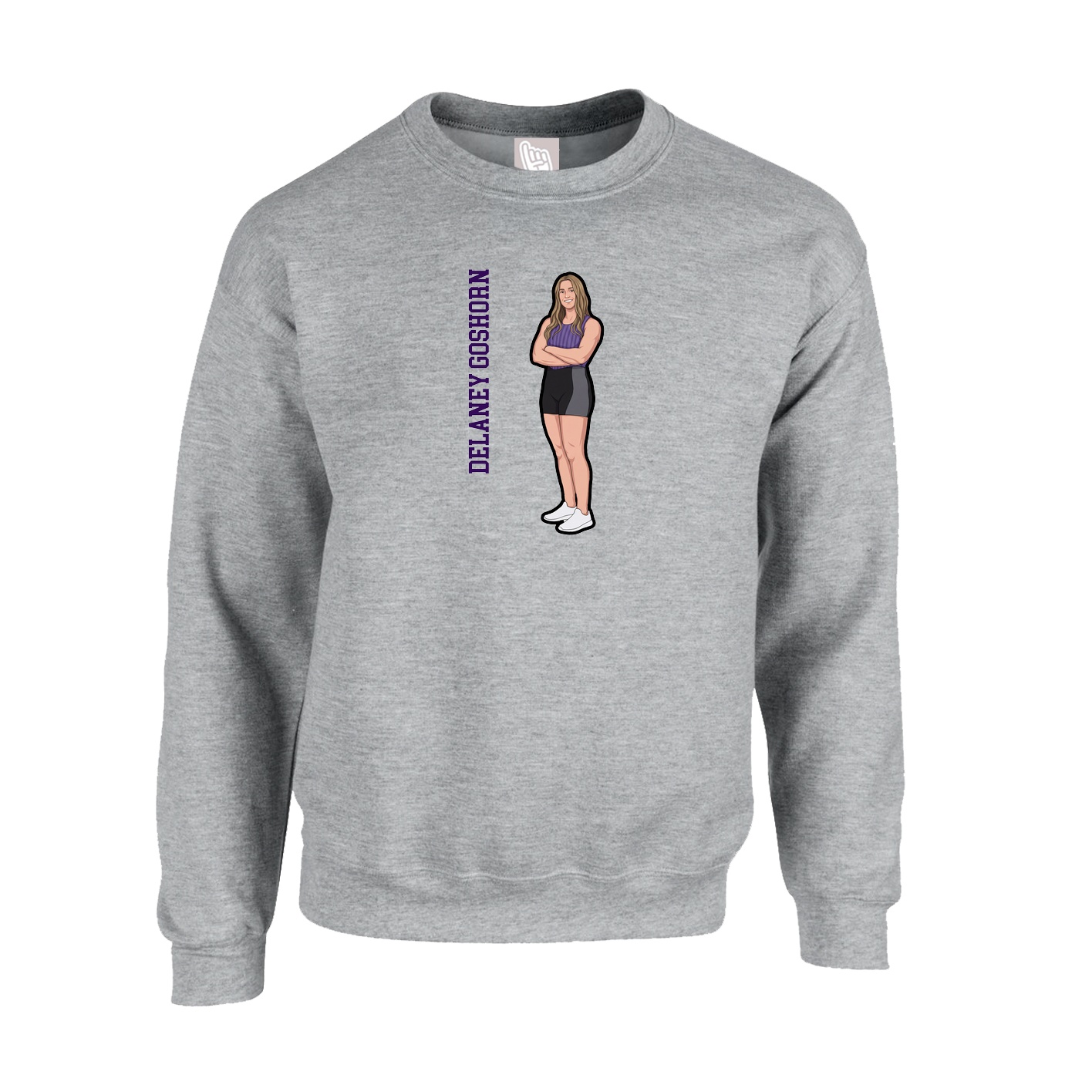 Fleece Crew — Name Vertical in Grey