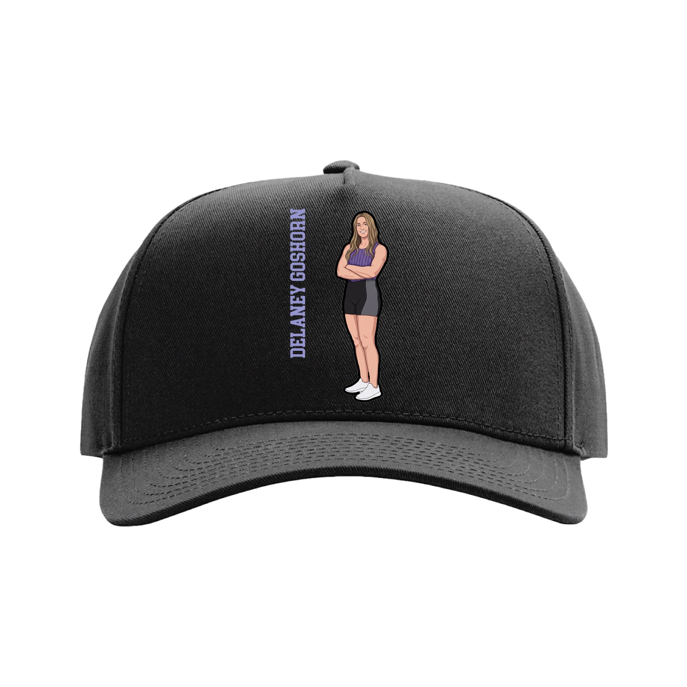 Full Fabric Five-Panel Champ Cap — Name Vertical in Black