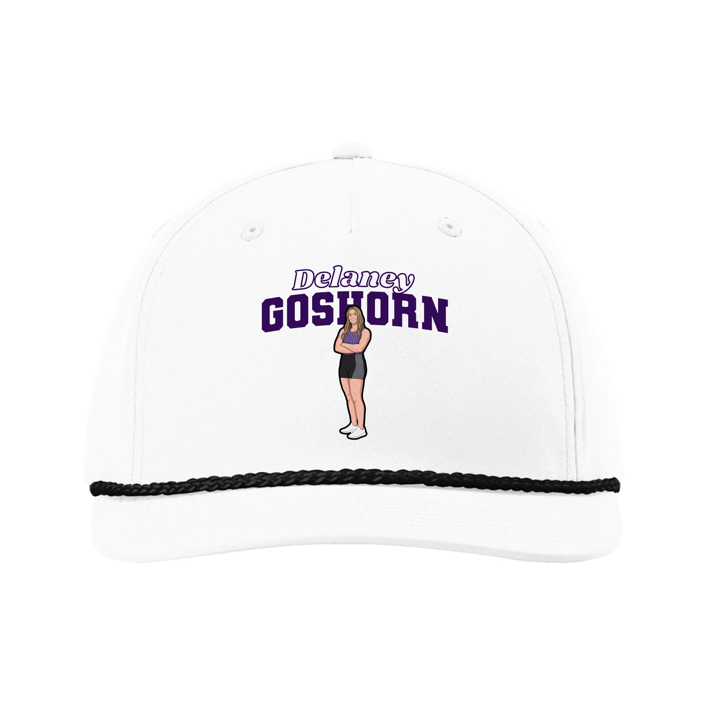 Five-Panel Classic Rope Cap — Name Arch in White