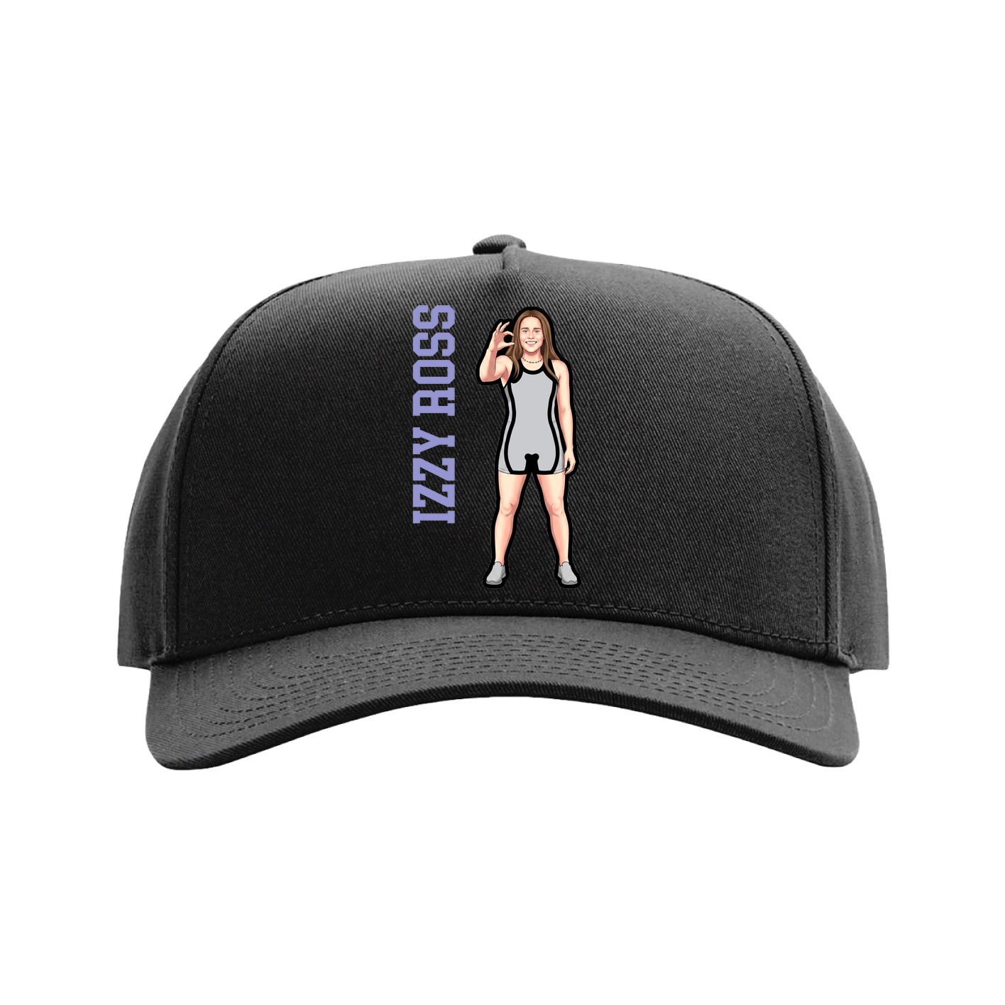 Full Fabric Five-Panel Champ Cap — Name Vertical in Black
