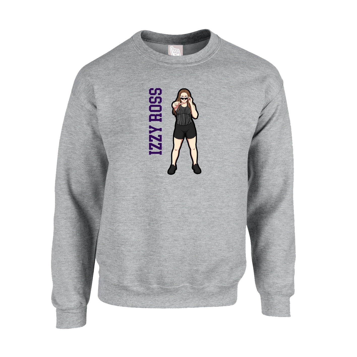 Fleece Crew — Name Vertical in Grey