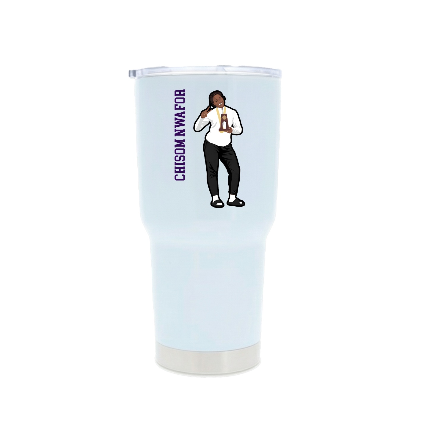30oz Stainless Steel Tumbler — Name Vertical in White