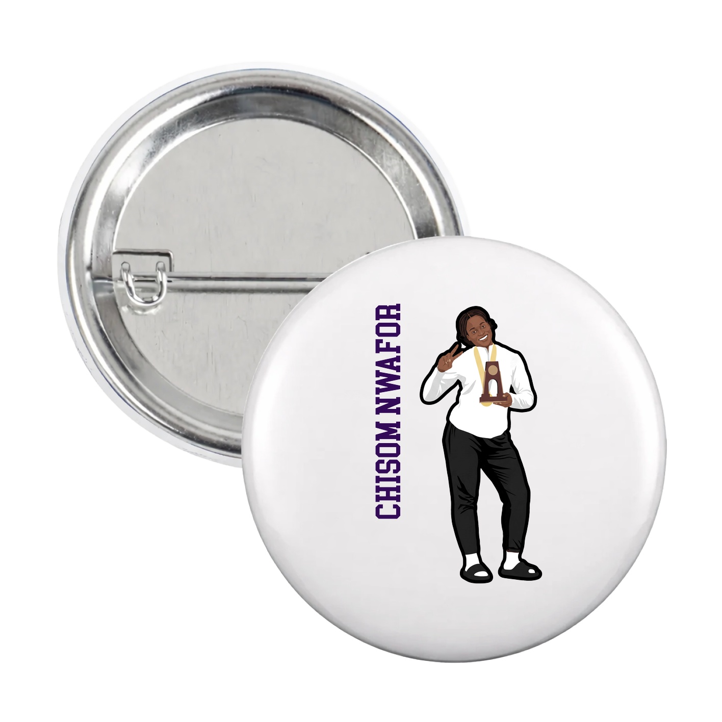 Game Day Button — Name Vertical in White
