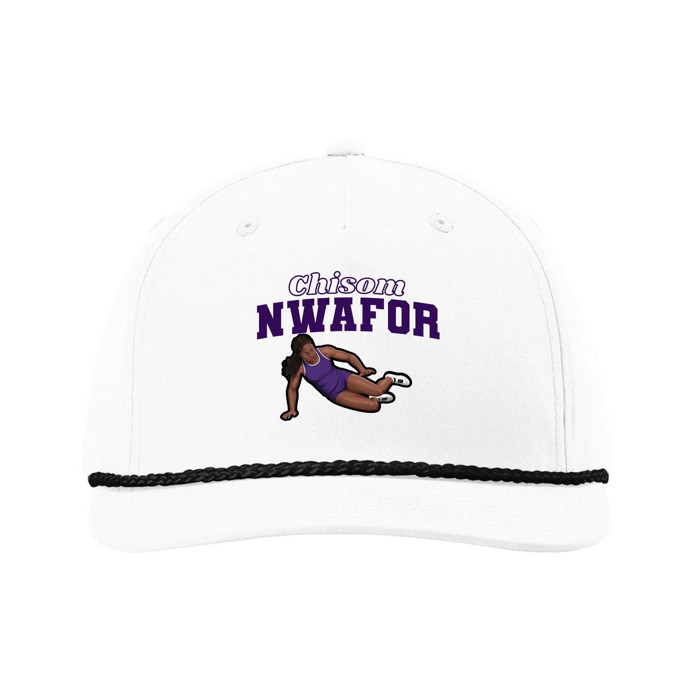 Five-Panel Classic Rope Cap — Name Arch in White