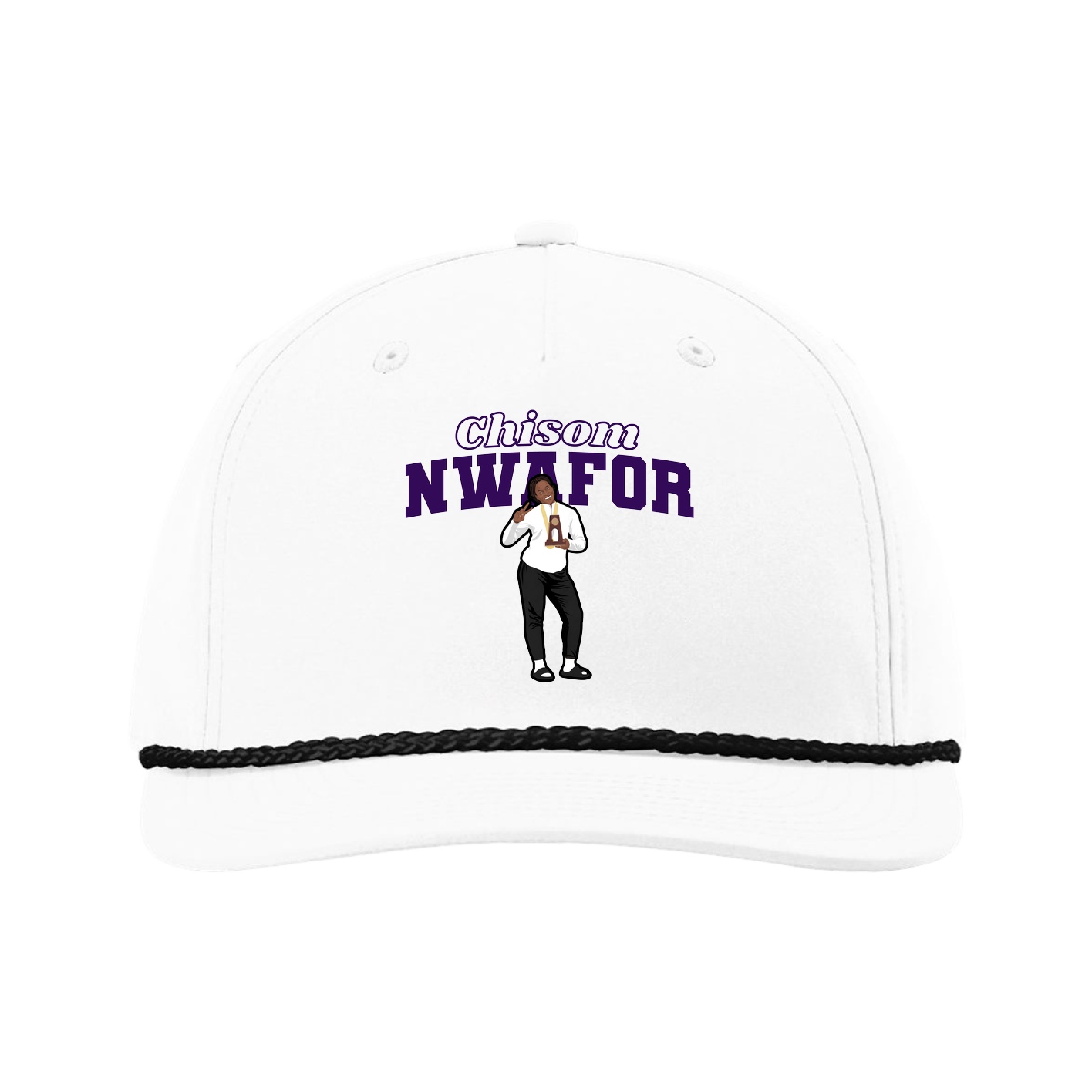 Five-Panel Classic Rope Cap — Name Arch in White