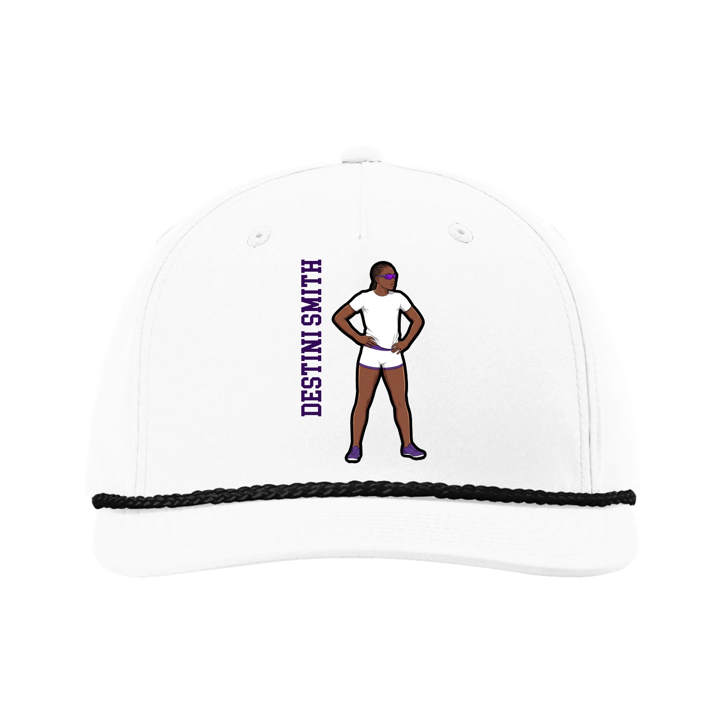 Five-Panel Classic Rope Cap — Name Vertical in White