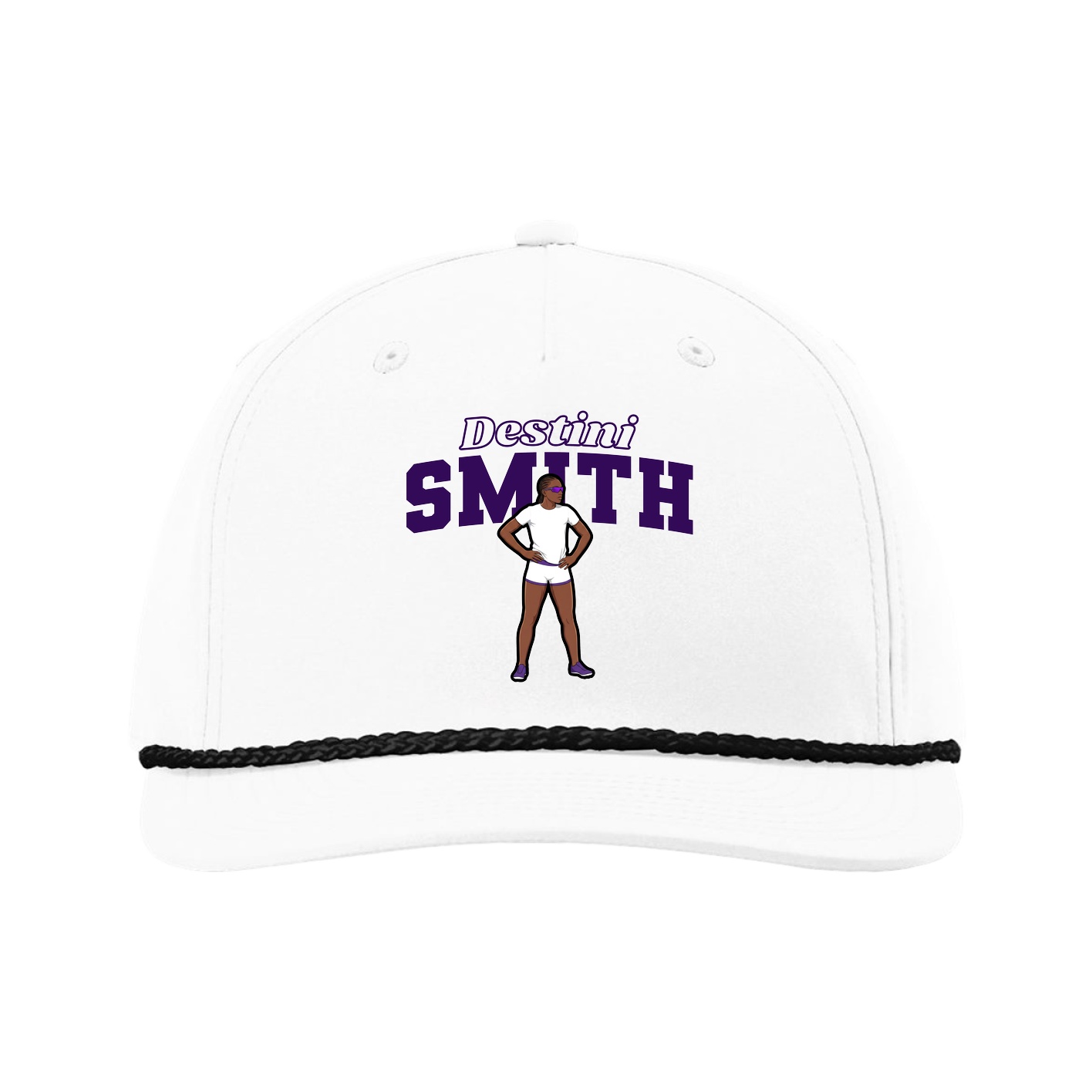Five-Panel Classic Rope Cap — Name Arch in White