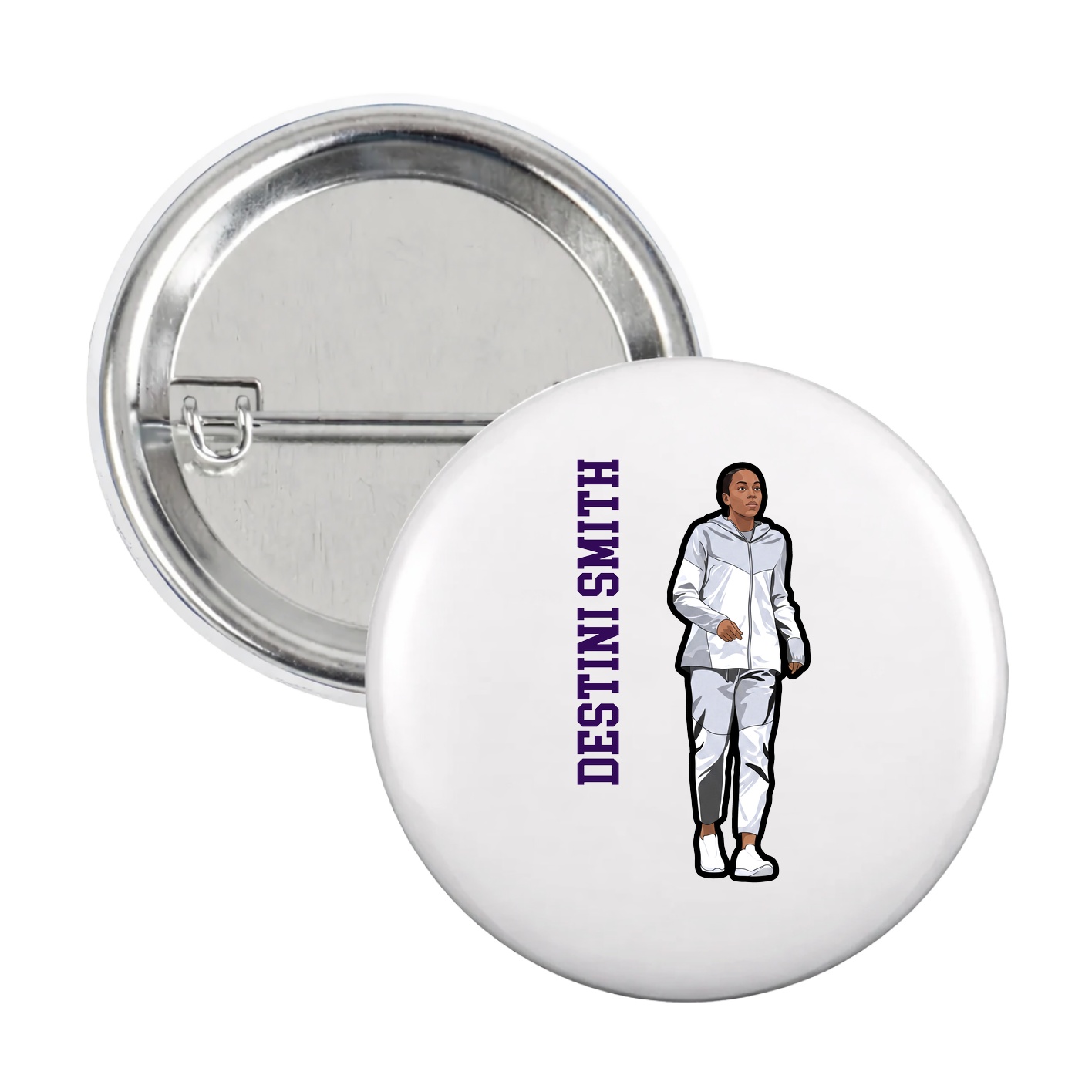 Game Day Button — Name Vertical in White