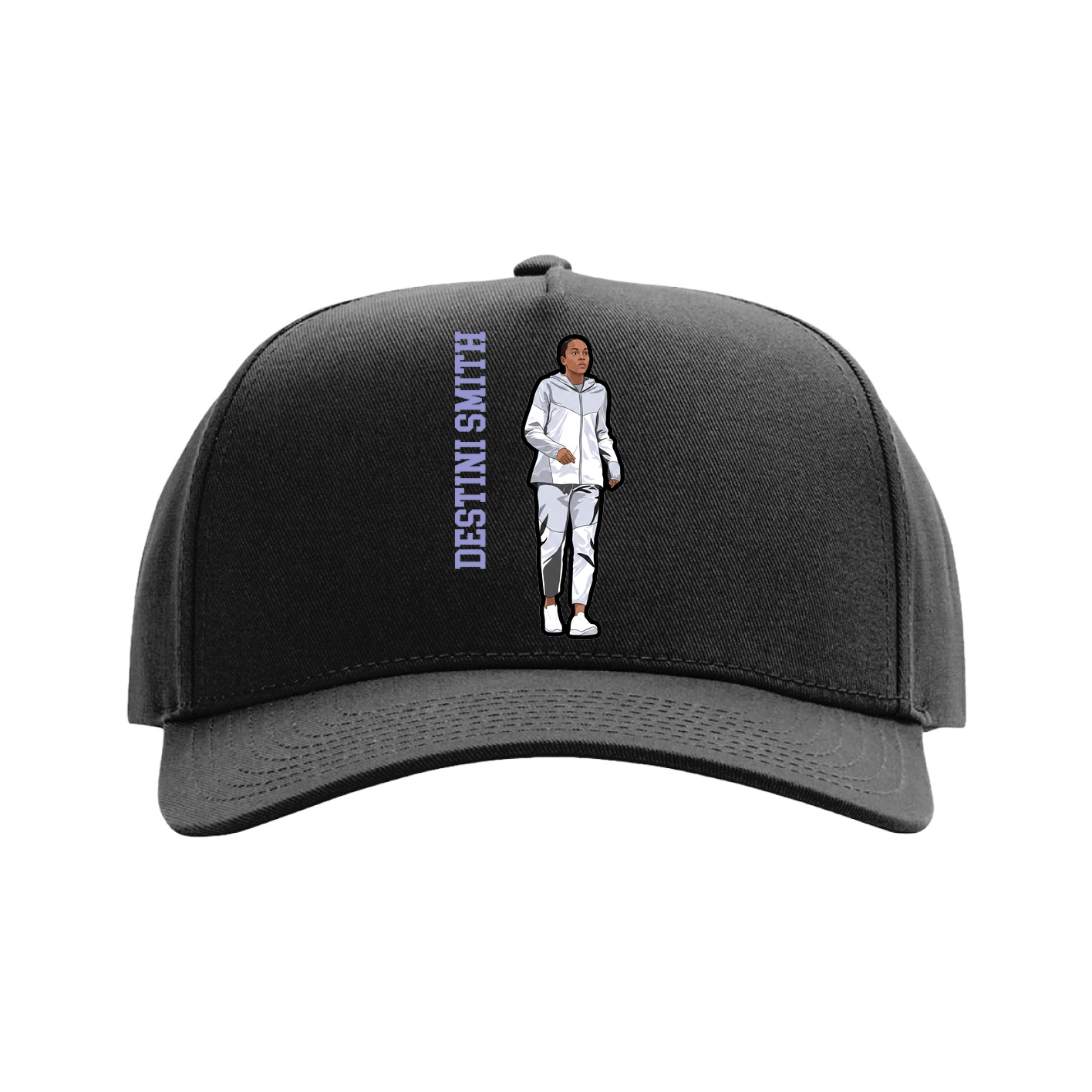 Full Fabric Five-Panel Champ Cap — Name Vertical in Black