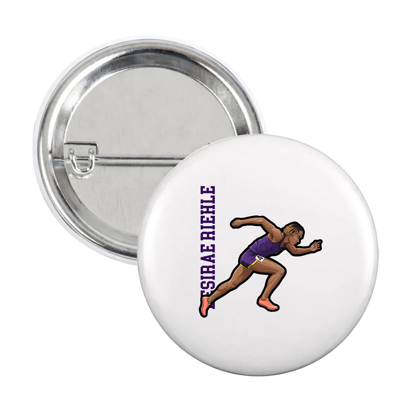 Game Day Button — Name Vertical in White