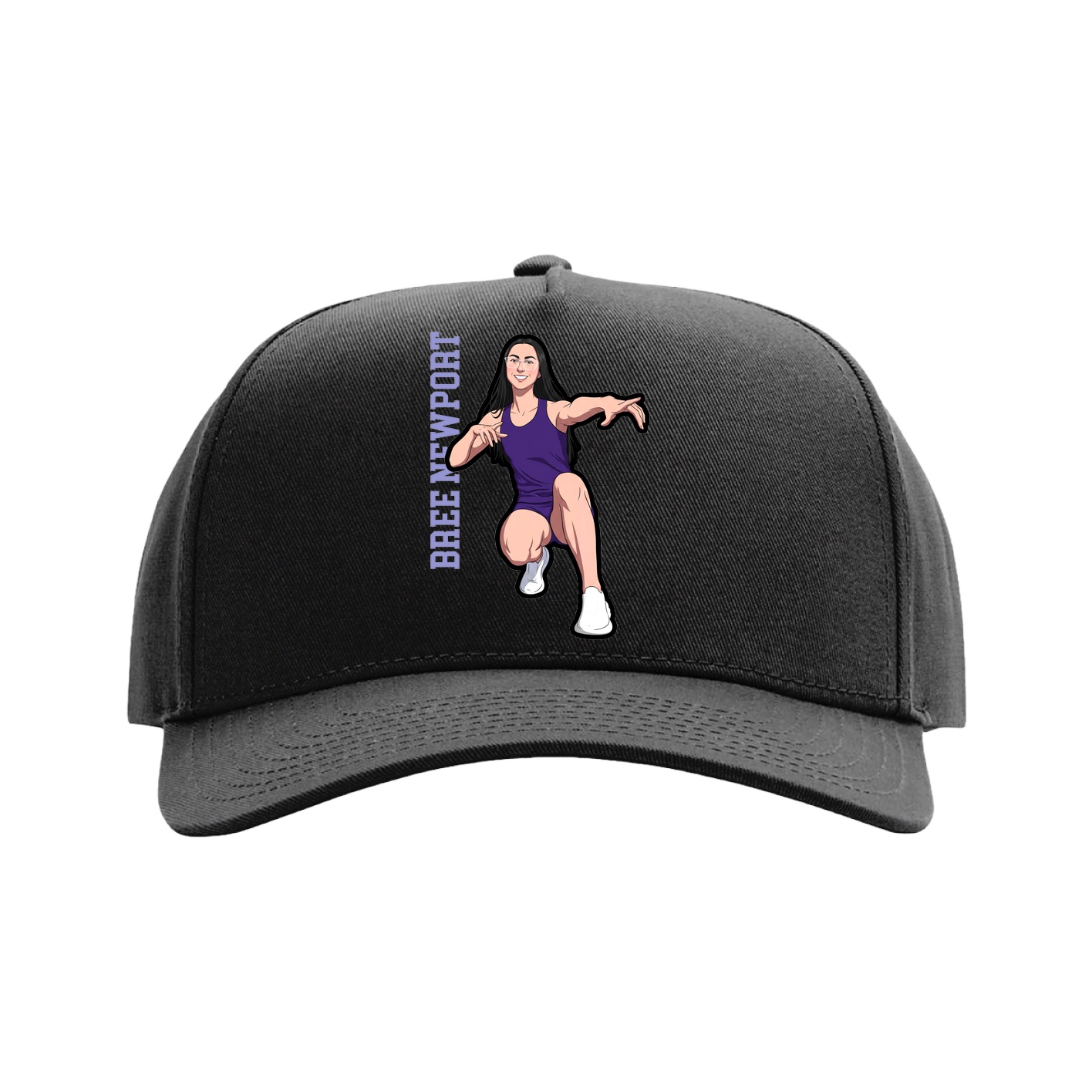 Full Fabric Five-Panel Champ Cap — Name Vertical in Black