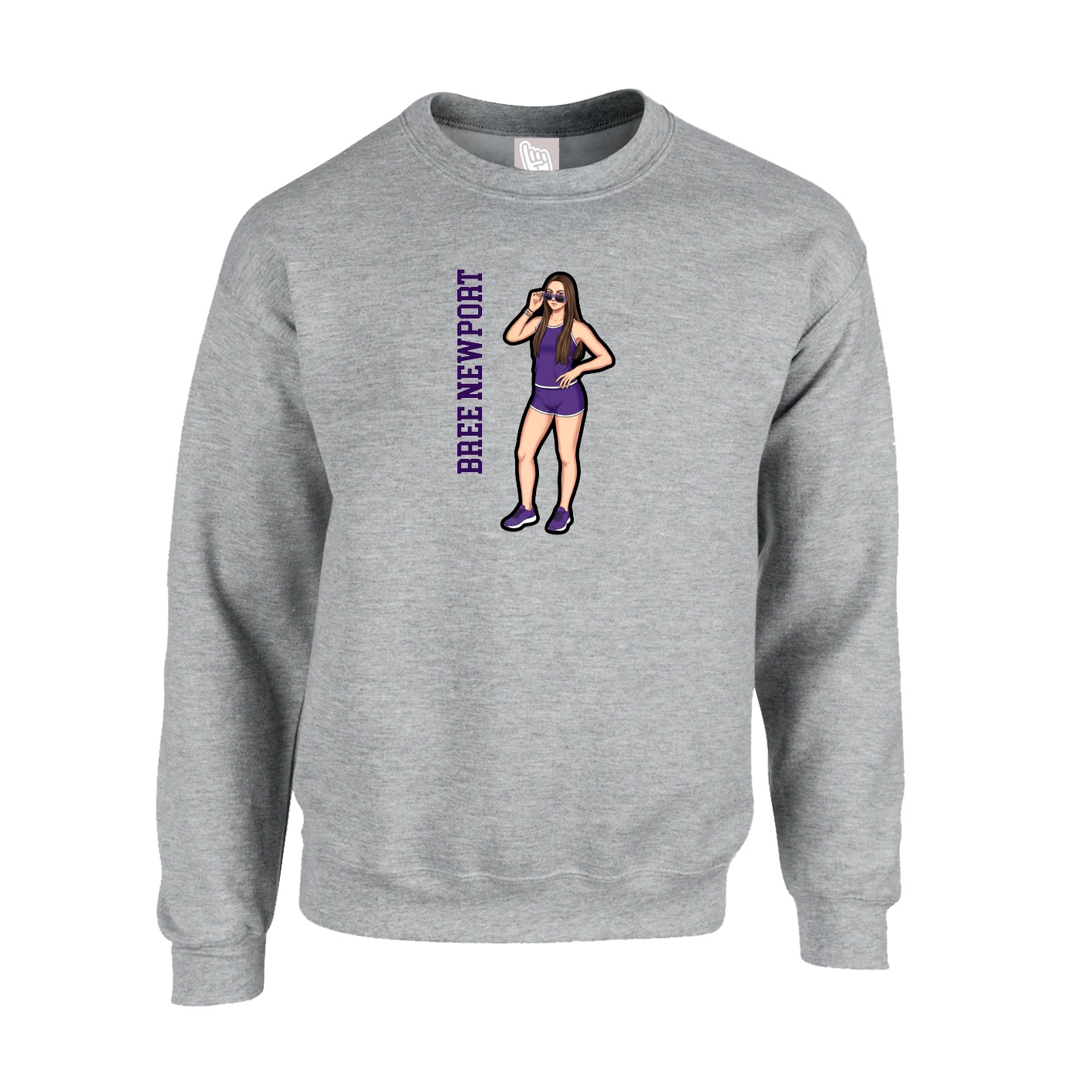 Fleece Crew — Name Vertical in Grey