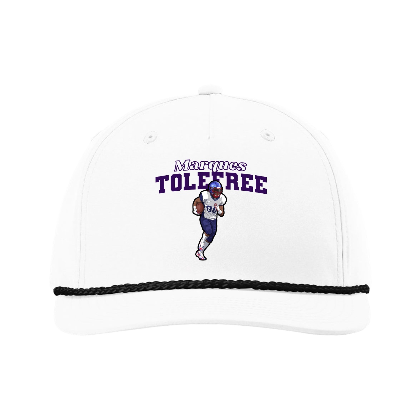 Five-Panel Classic Rope Cap — Name Arch in White