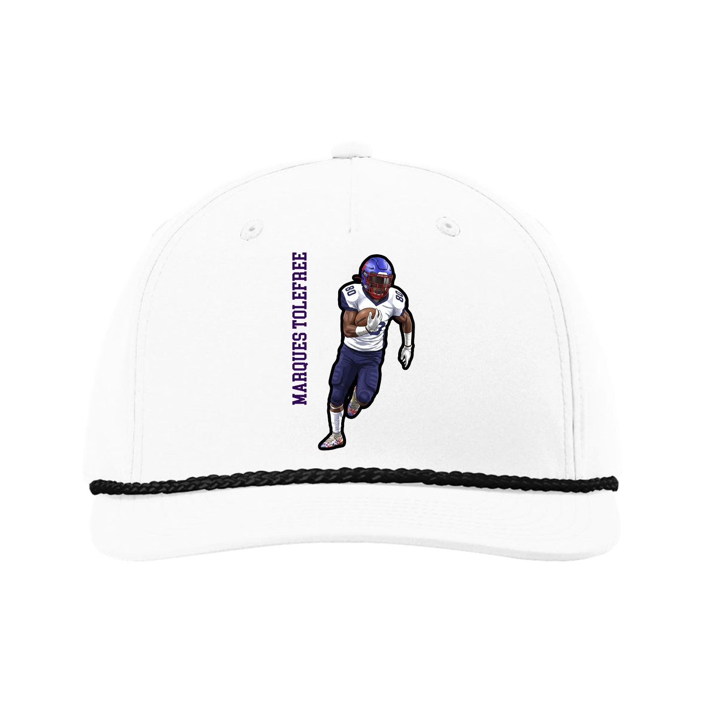 Five-Panel Classic Rope Cap — Name Vertical in White