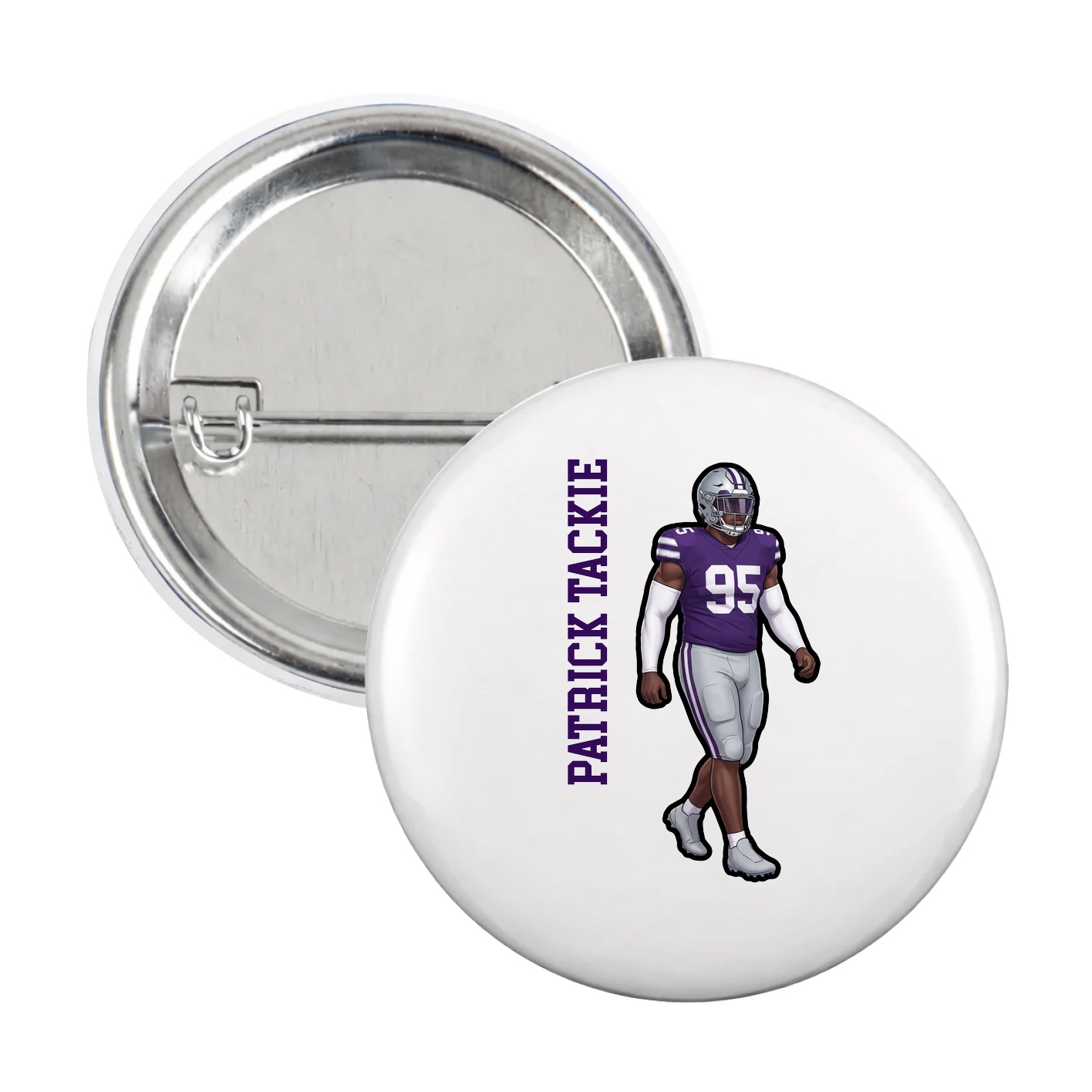 Game Day Button — Name Vertical in White