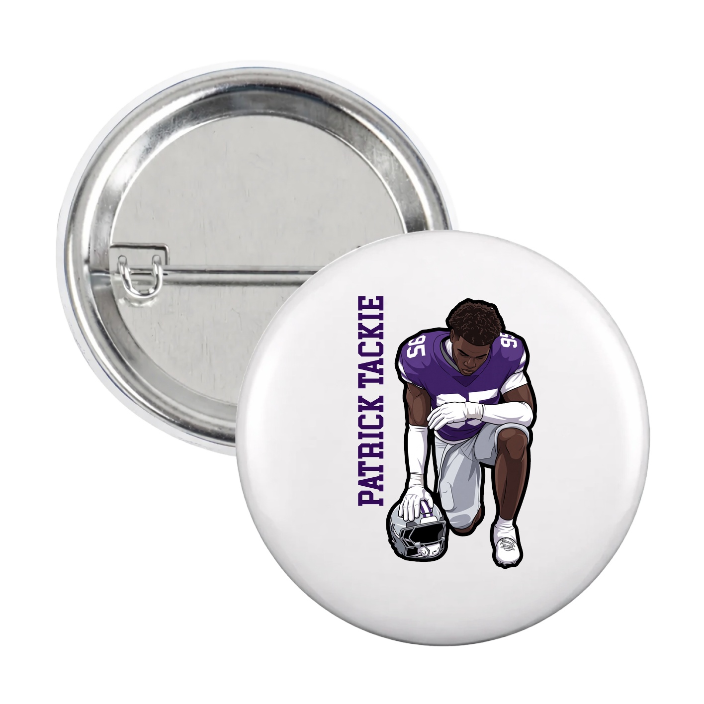 Game Day Button — Name Vertical in White