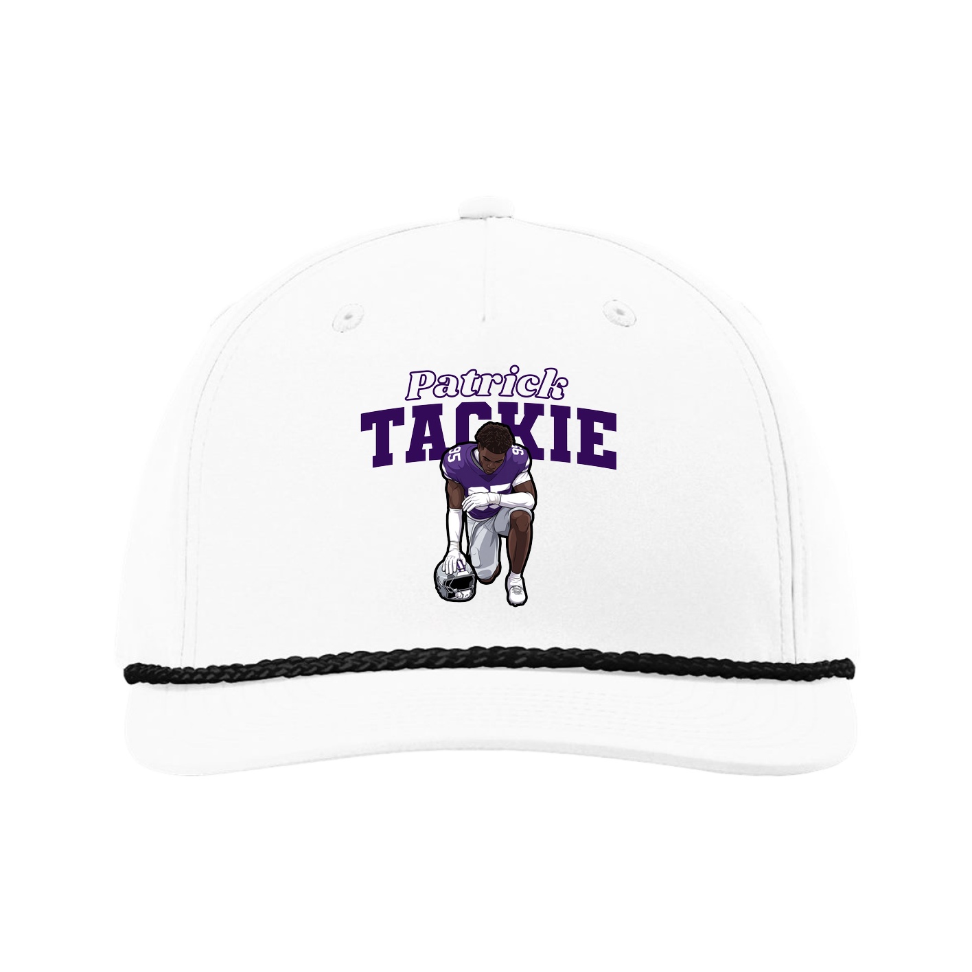 Five-Panel Classic Rope Cap — Name Arch in White