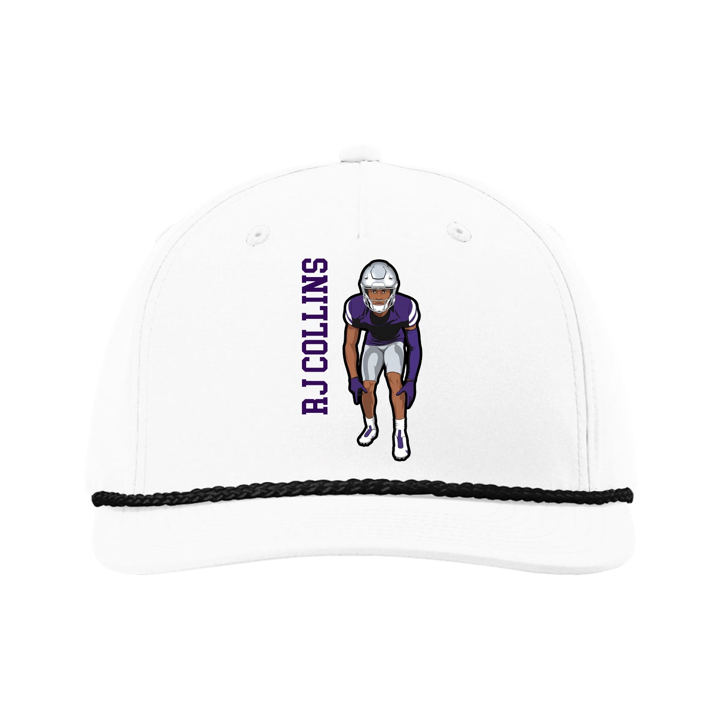 Five-Panel Classic Rope Cap — Name Vertical in White