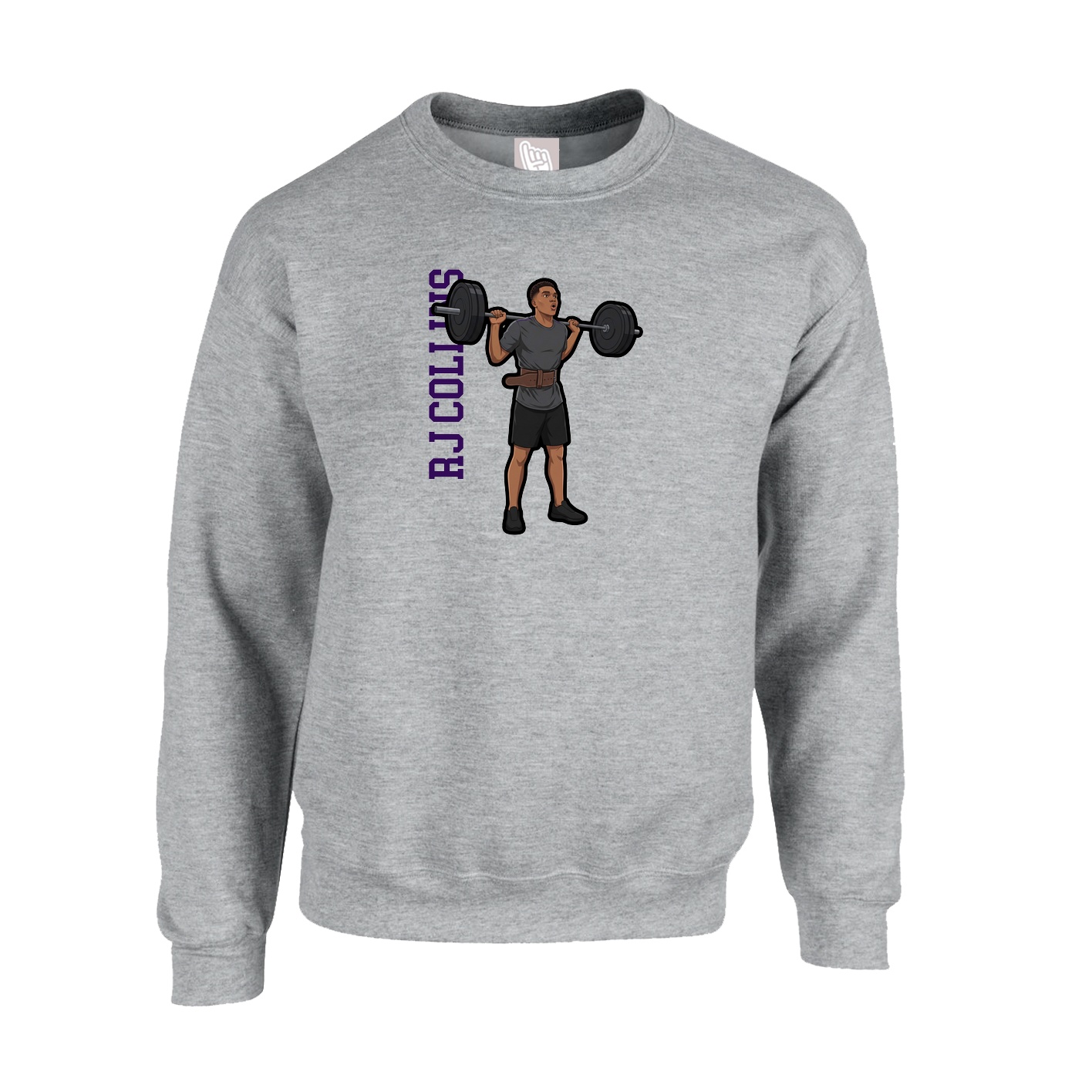 Fleece Crew — Name Vertical in Grey