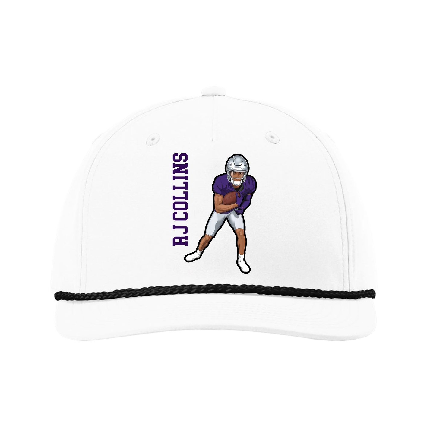 Five-Panel Classic Rope Cap — Name Vertical in White