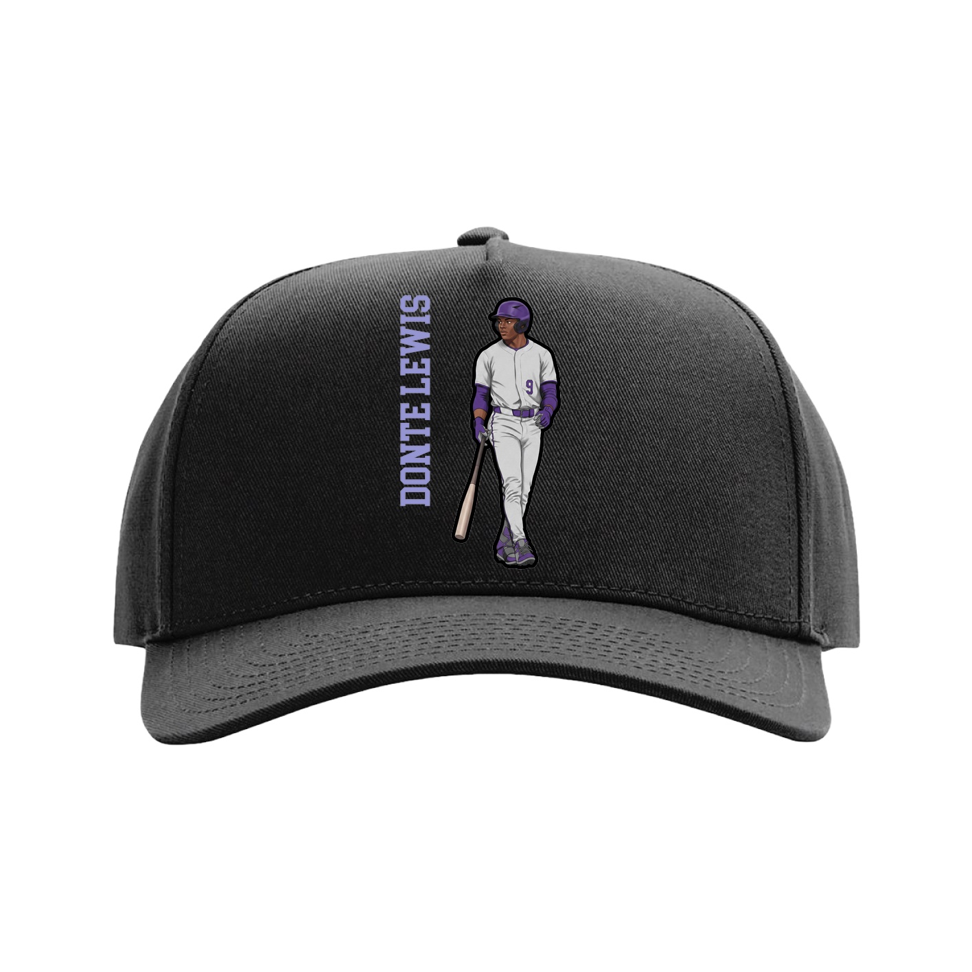 Full Fabric Five-Panel Champ Cap — Name Vertical in Black