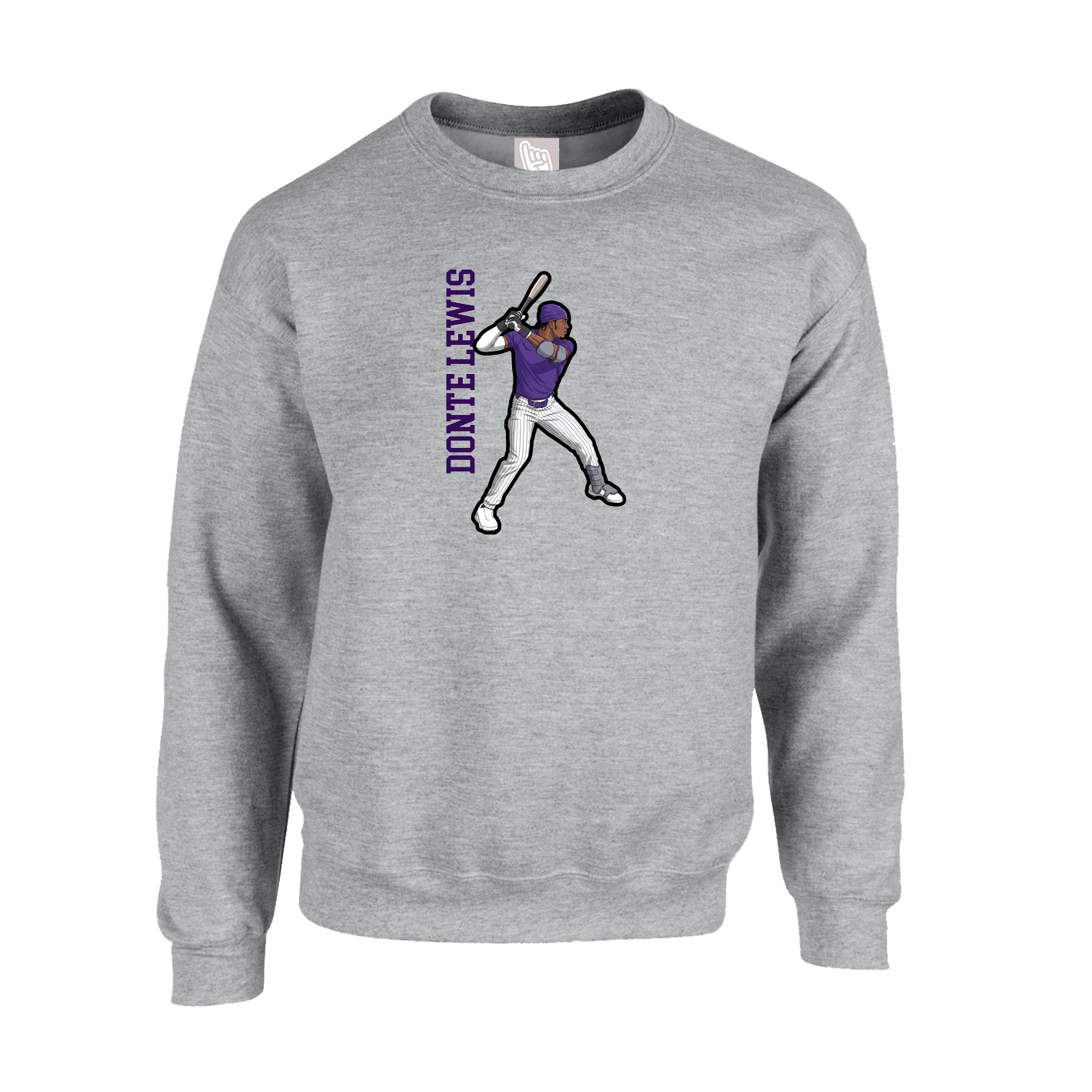 Fleece Crew — Name Vertical in Grey