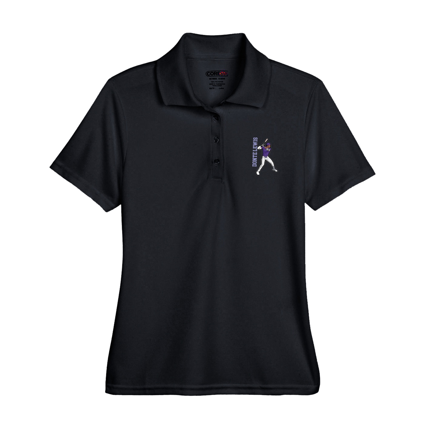 Womens Performance Polo — Name Vertical in Black