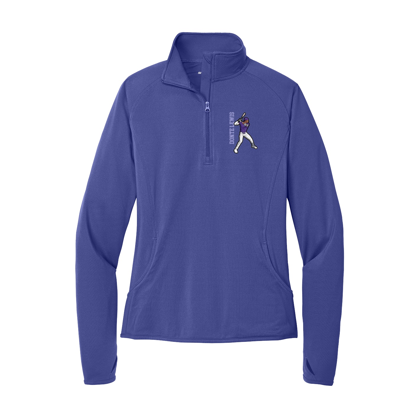 Women's Q-Zip Pullover — Name Vertical in Purple