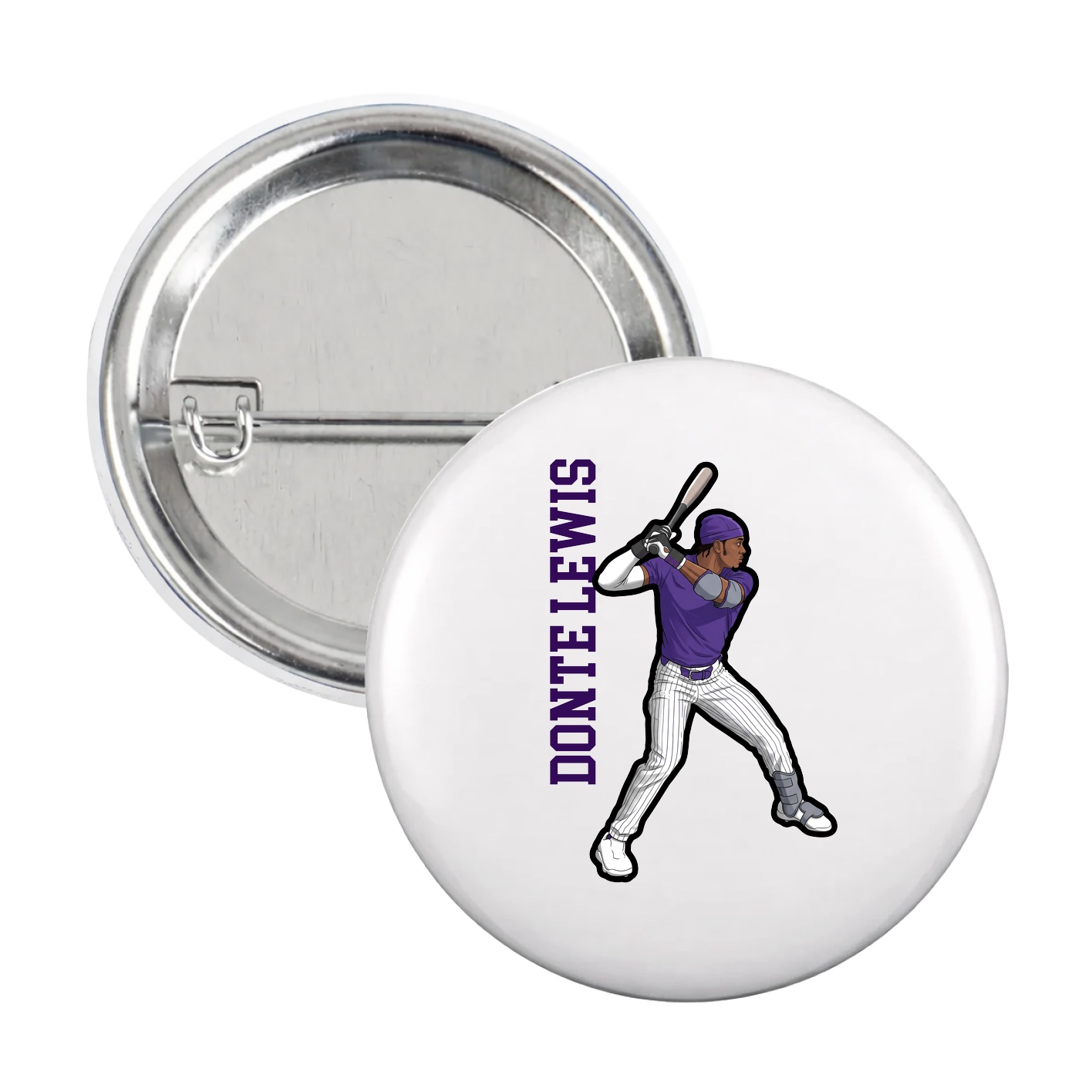Game Day Button — Name Vertical in White