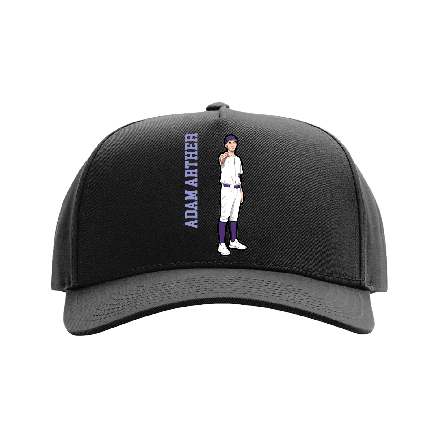 Full Fabric Five-Panel Champ Cap — Name Vertical in Black