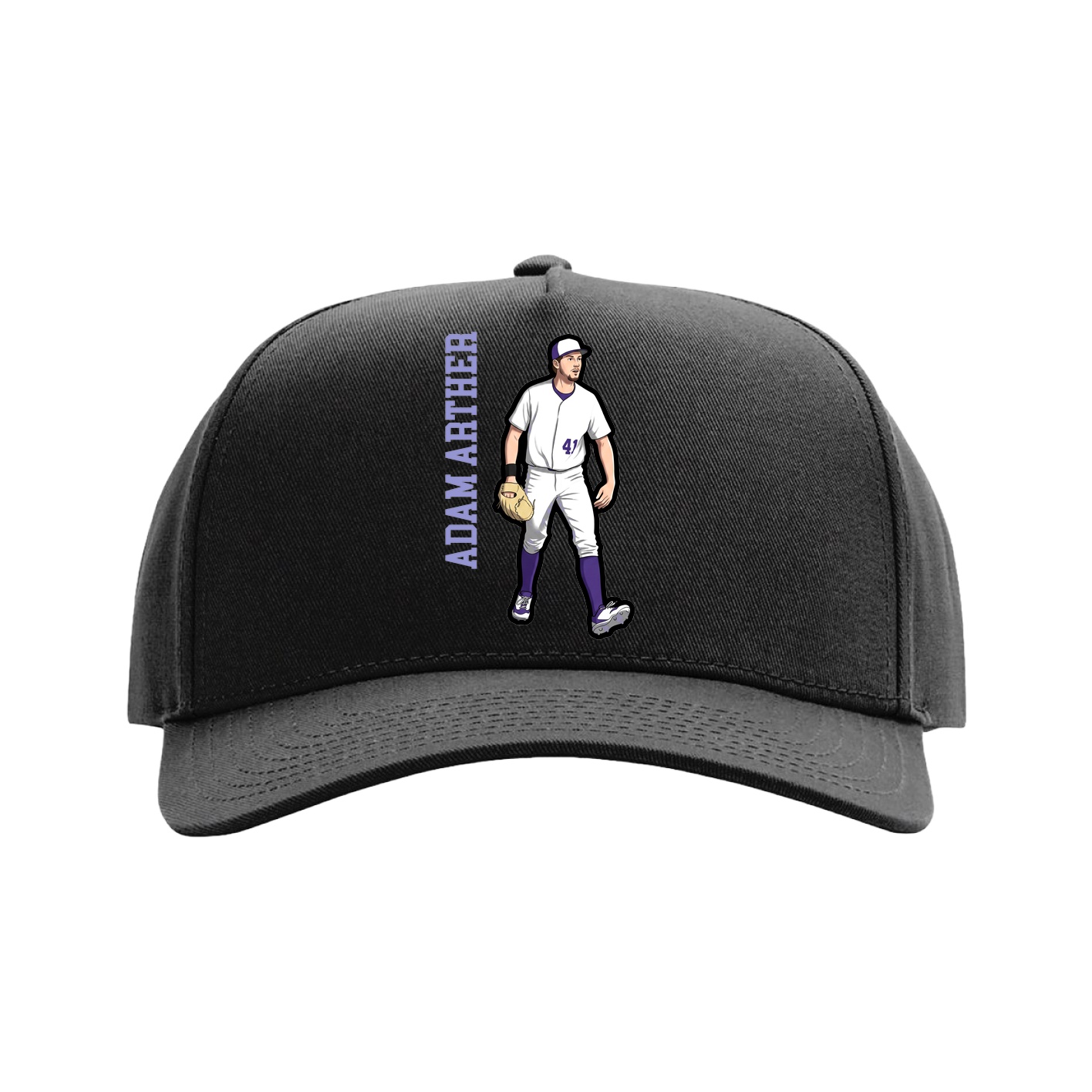 Full Fabric Five-Panel Champ Cap — Name Vertical in Black