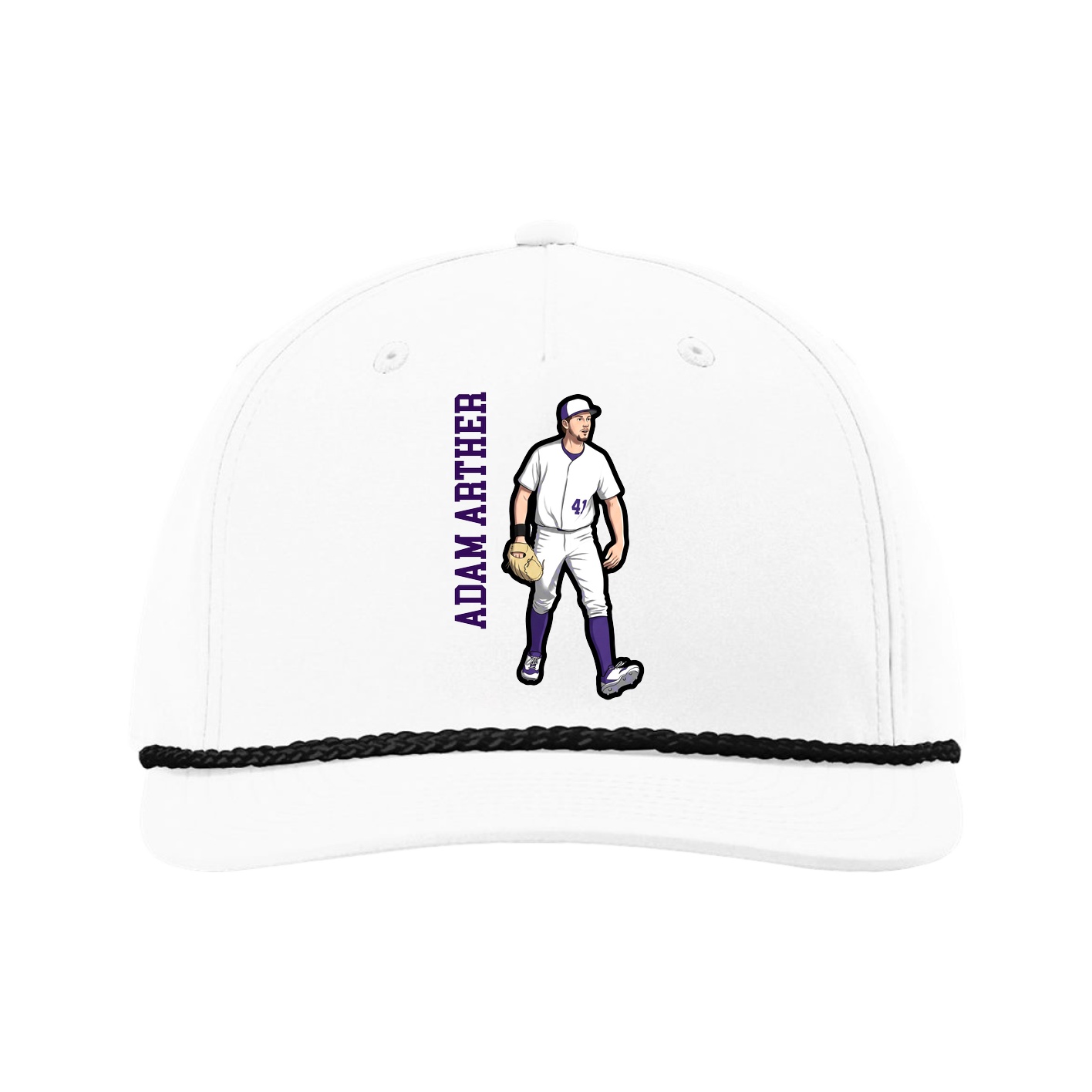 Five-Panel Classic Rope Cap — Name Vertical in White