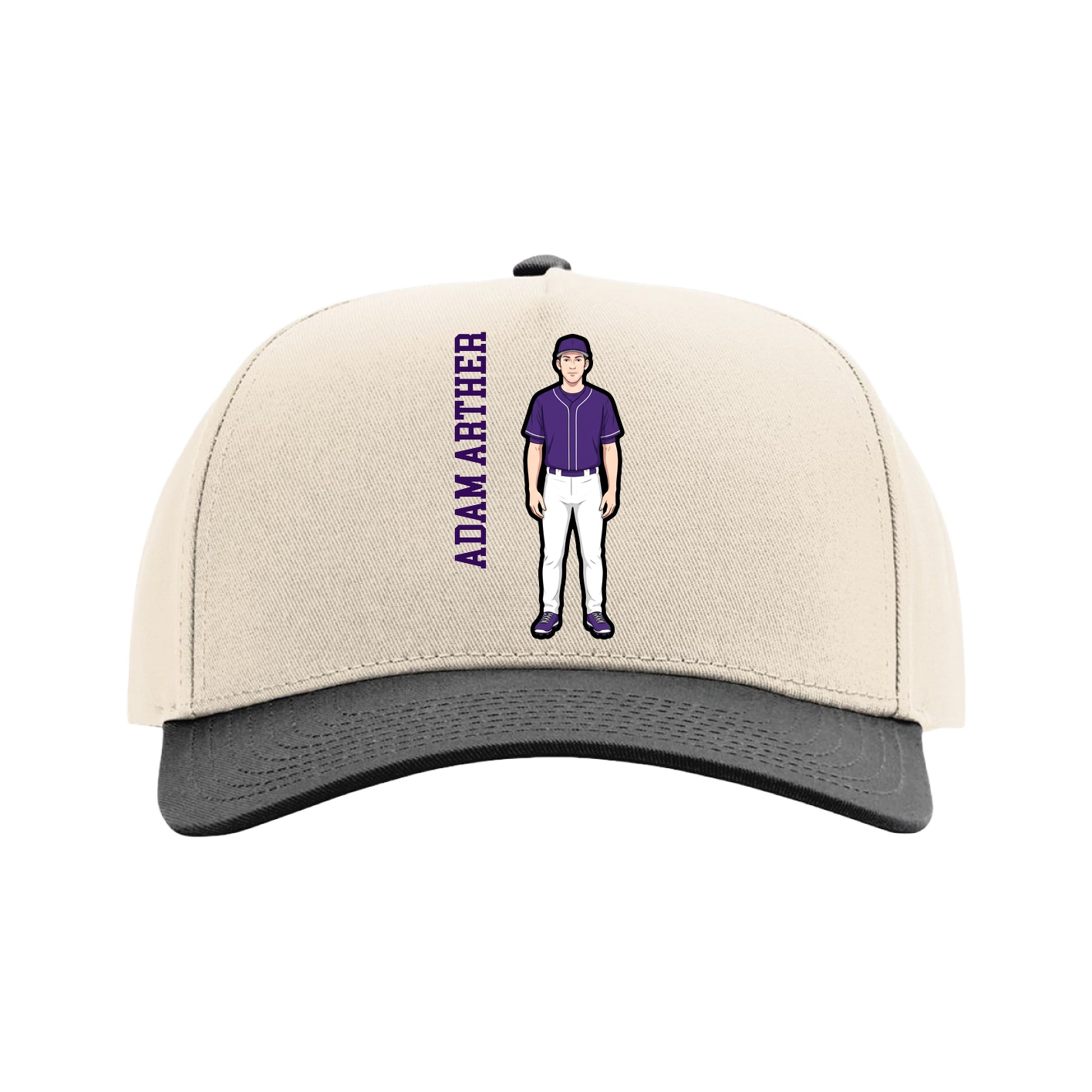 Full Fabric Five-Panel Champ Cap — Name Vertical in Cream/Black