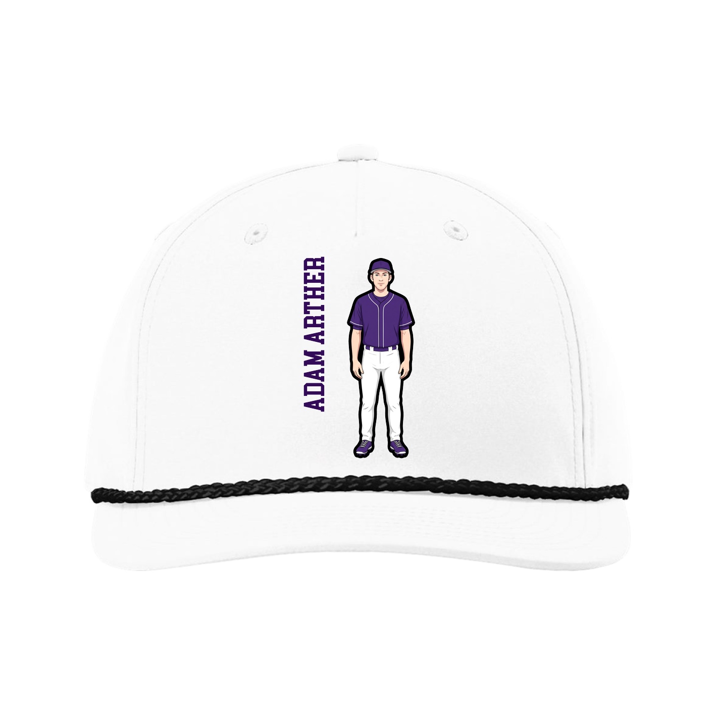 Five-Panel Classic Rope Cap — Name Vertical in White