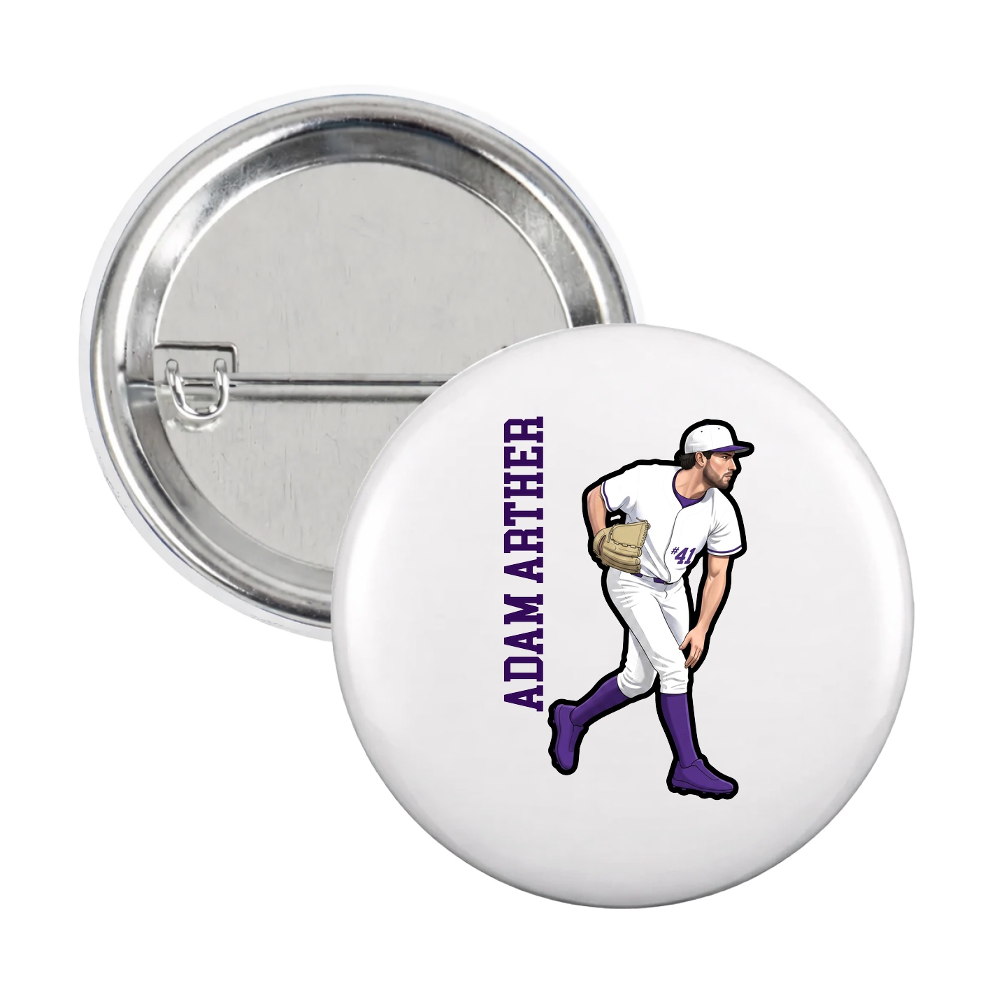 Game Day Button — Name Vertical in White