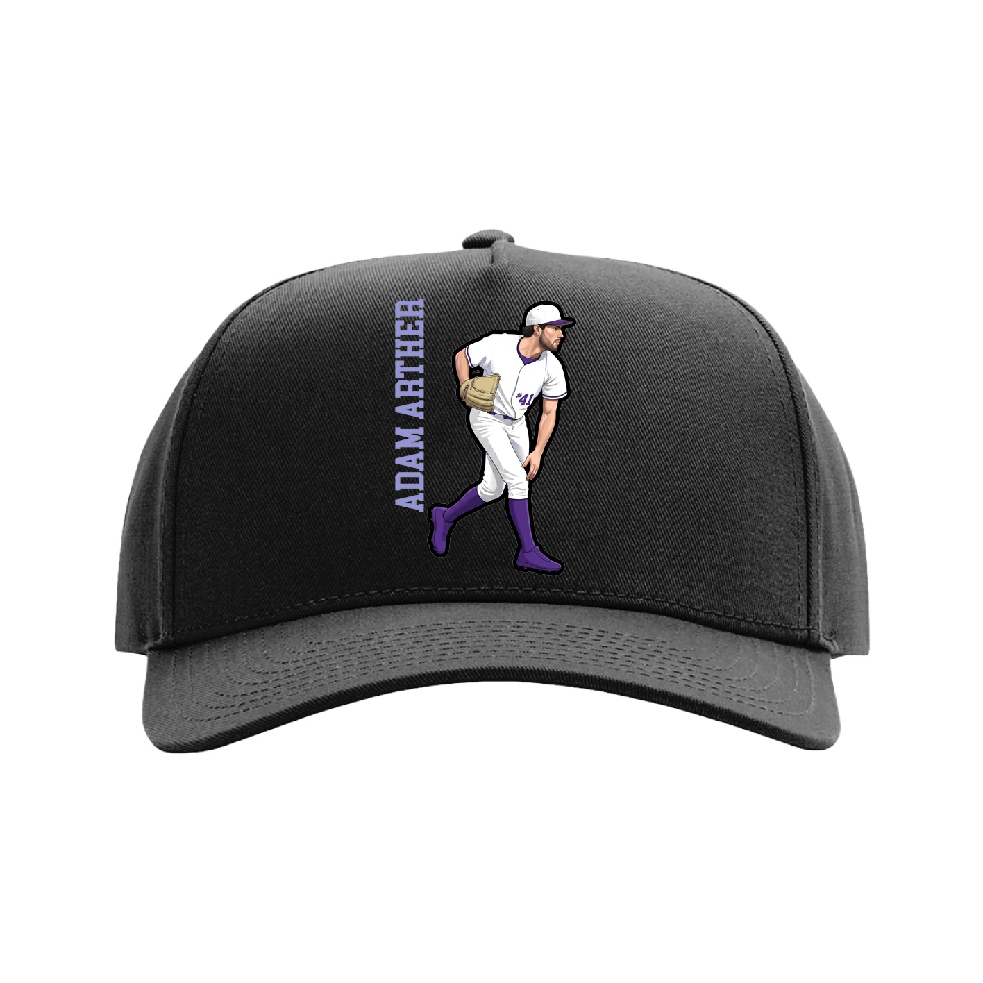 Full Fabric Five-Panel Champ Cap — Name Vertical in Black
