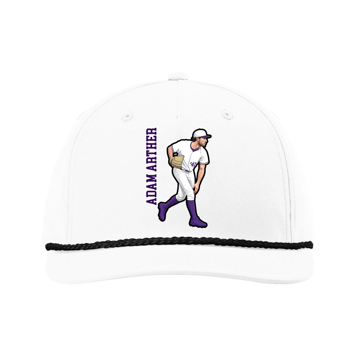 Five-Panel Classic Rope Cap — Name Vertical in White