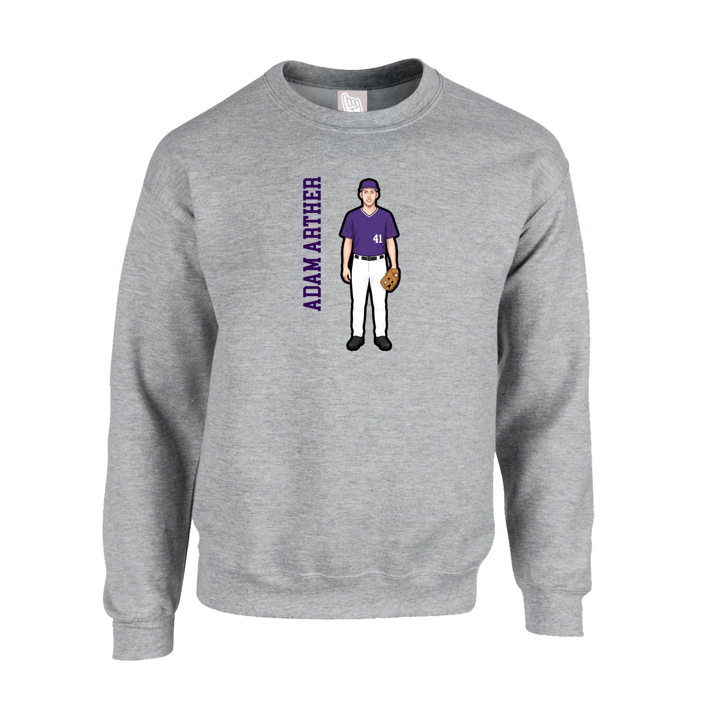 Fleece Crew — Name Vertical in Grey