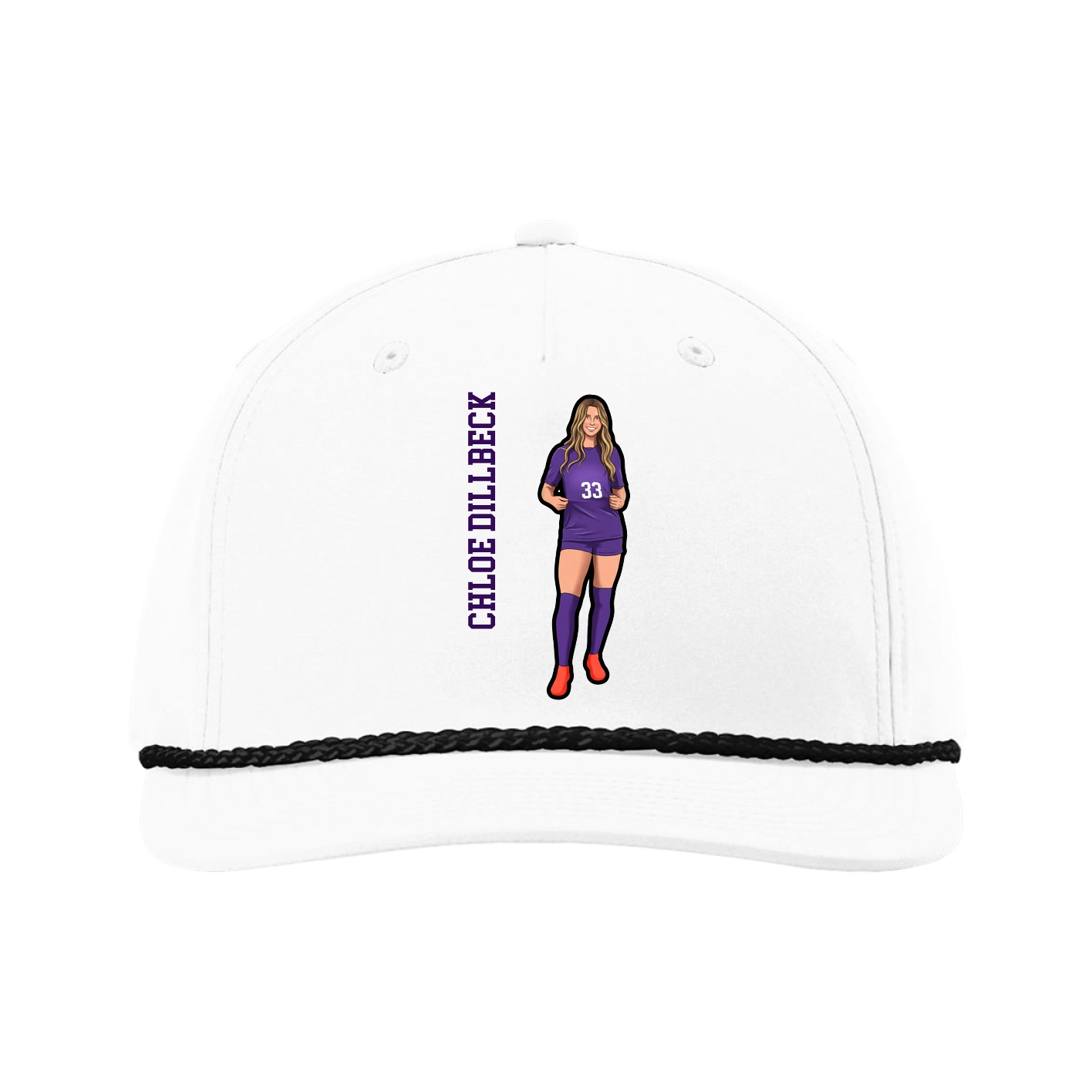 Five-Panel Classic Rope Cap — Name Vertical in White