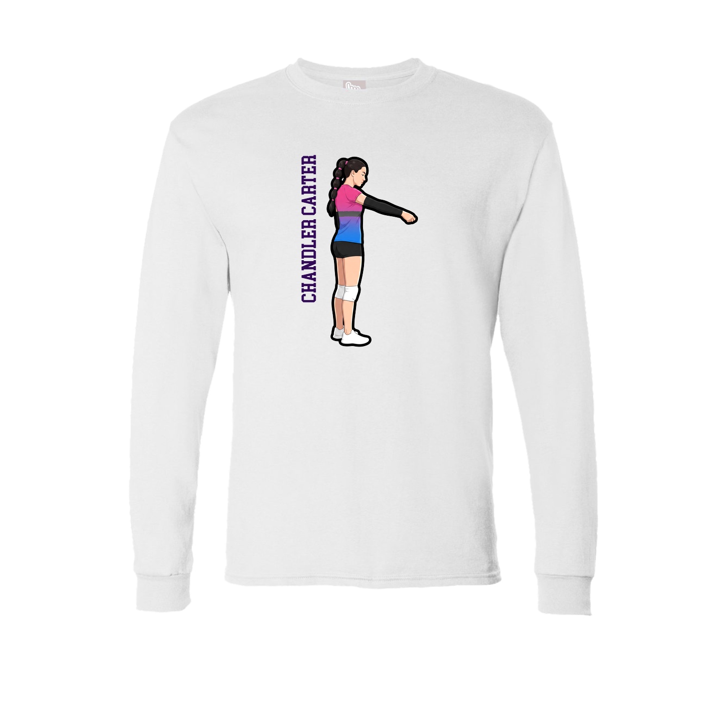 Long Sleeve Tee — Name Vertical in White