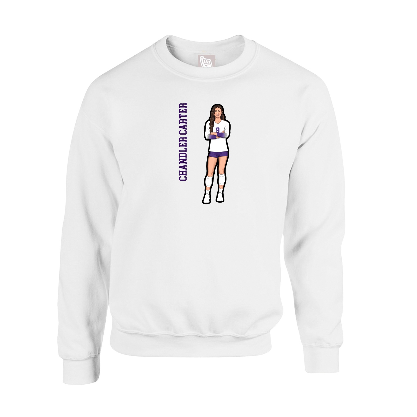 Fleece Crew — Name Vertical in White