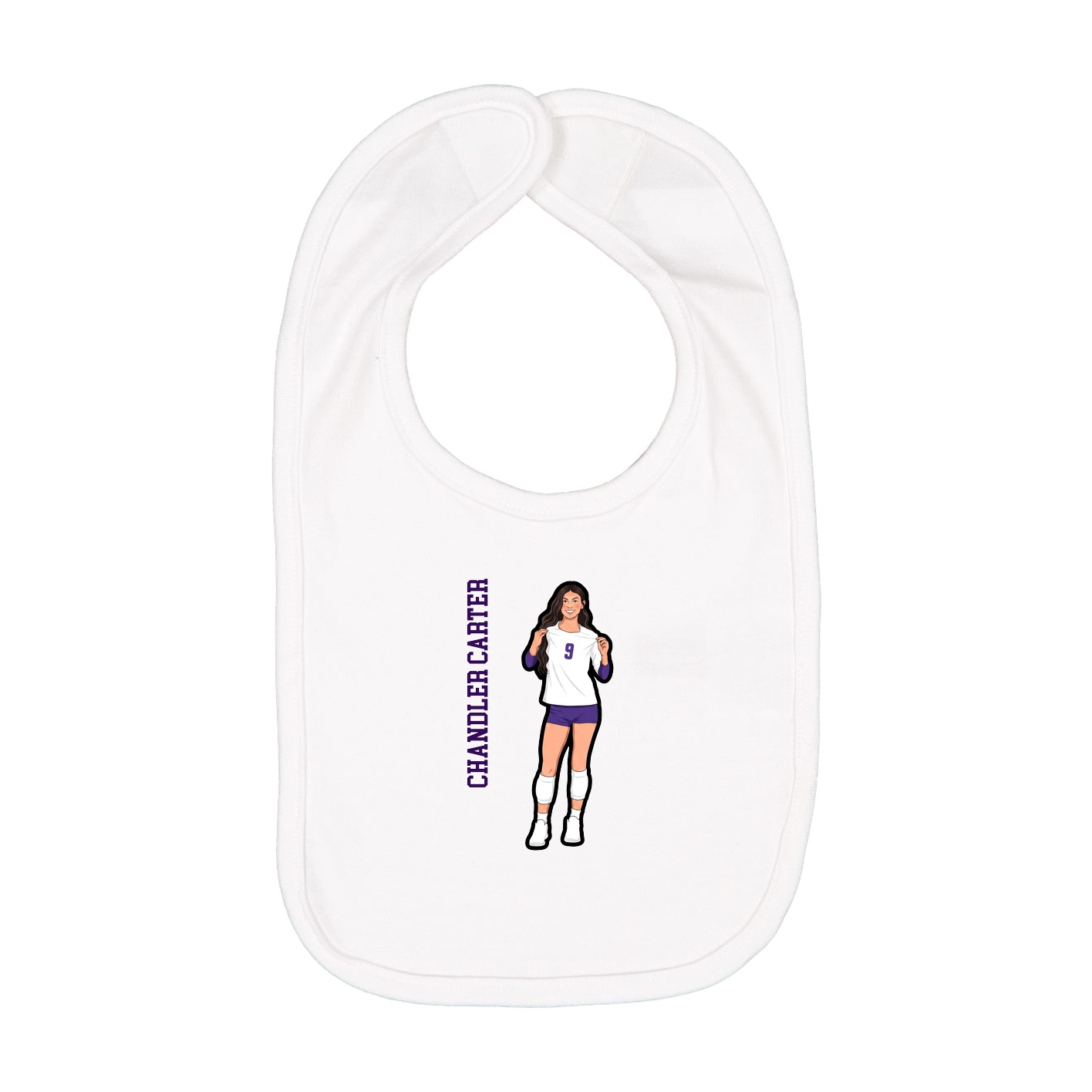 Infant Bib — Name Vertical in White